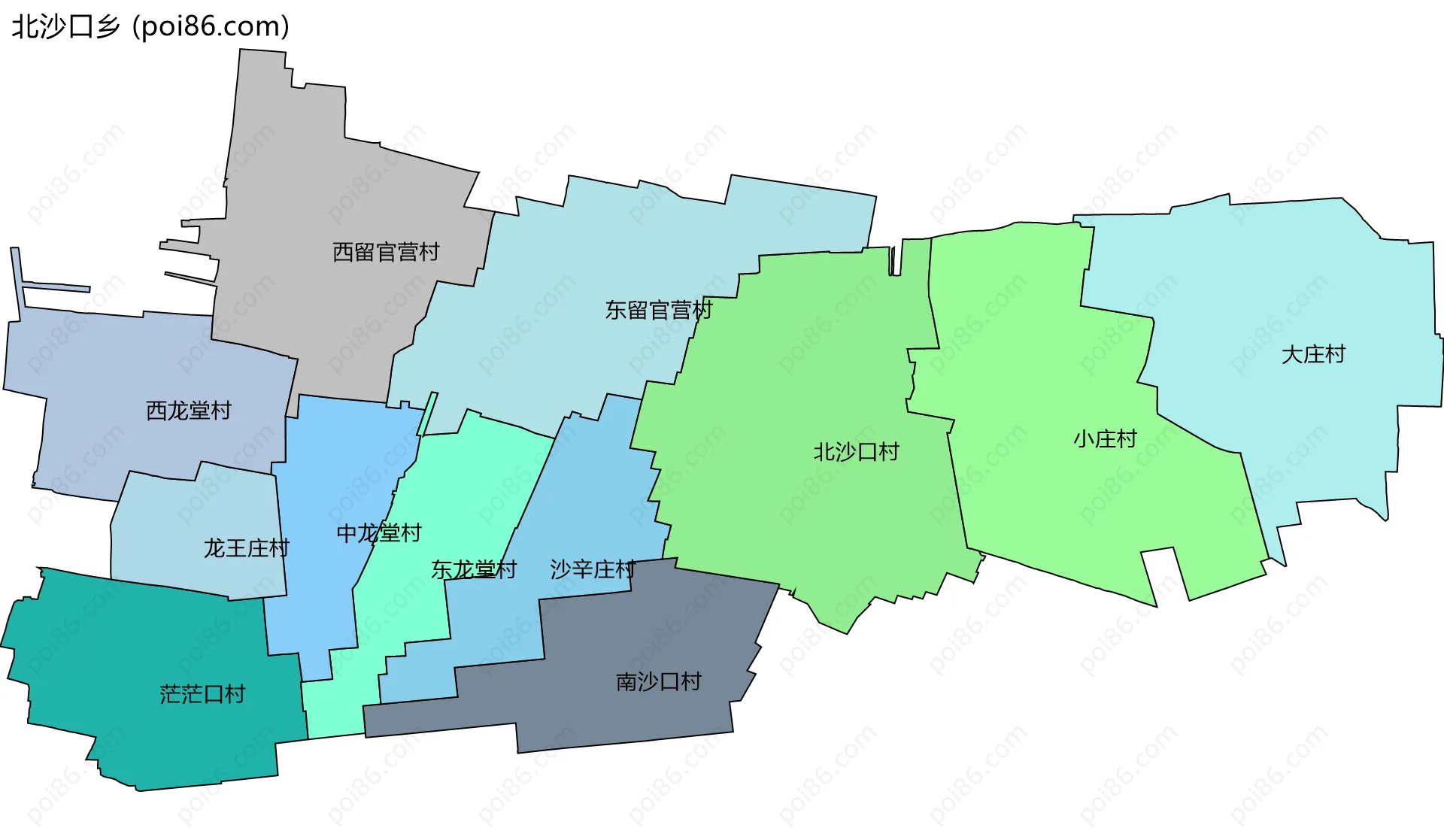 北沙口乡边界地图(五级行政区划)