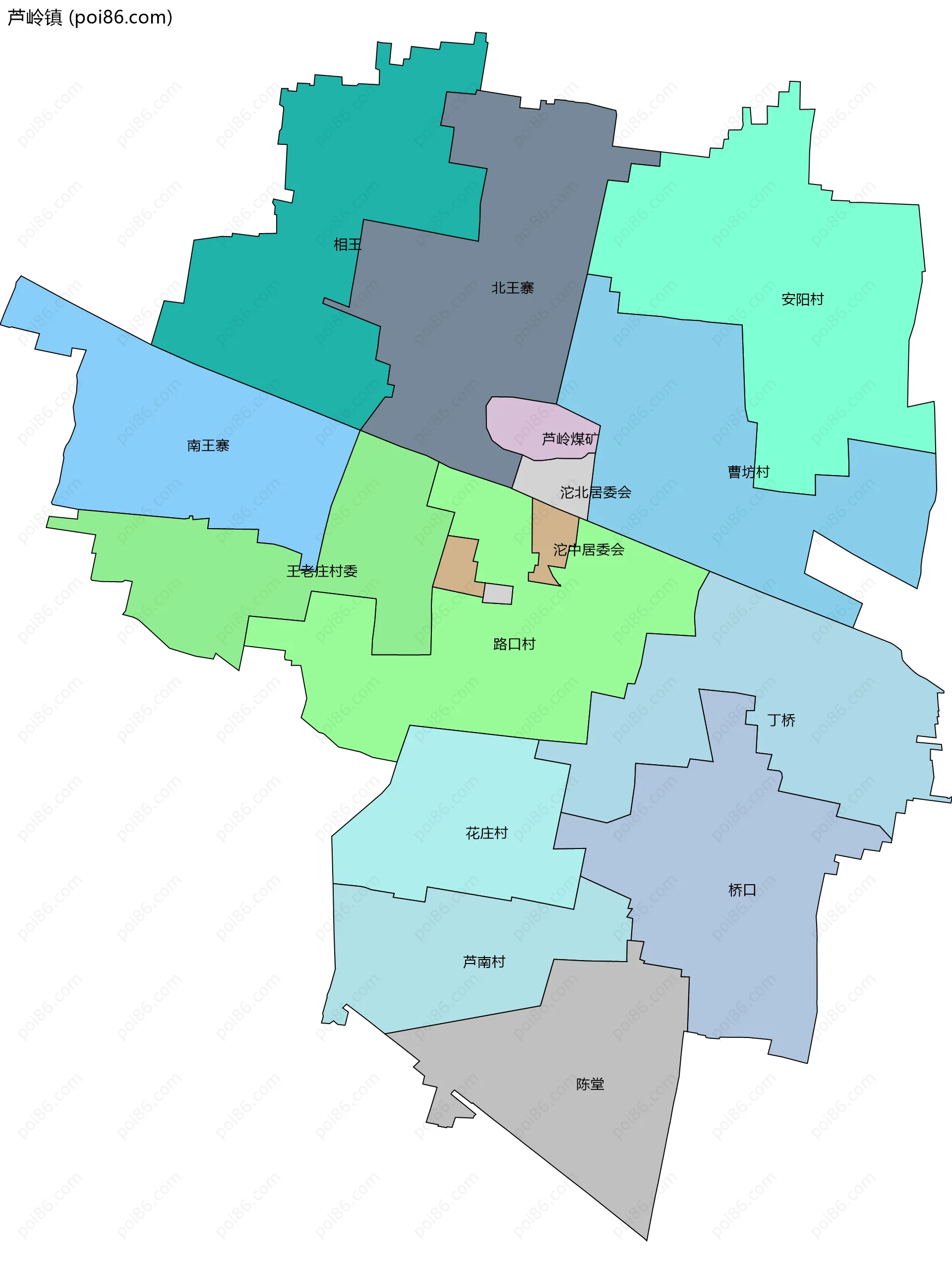 芦岭镇边界地图(五级行政区划)