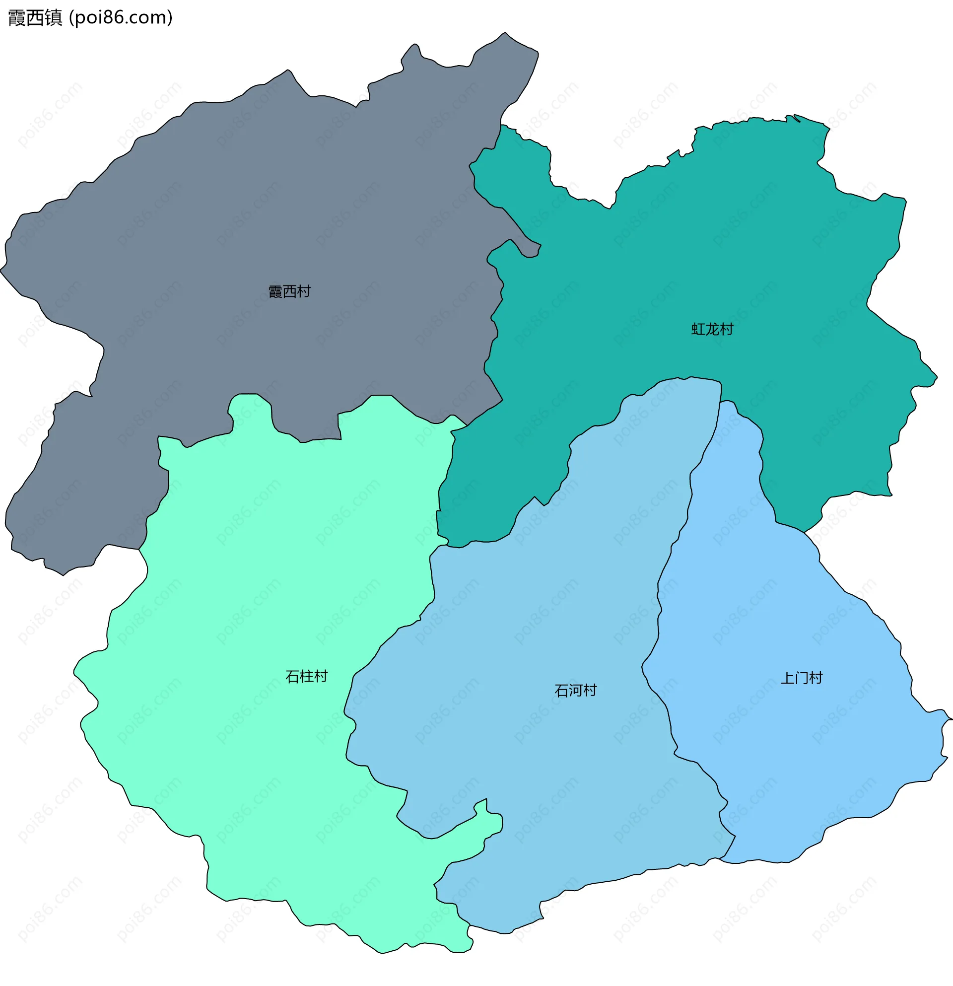 霞西镇边界地图(五级行政区划)
