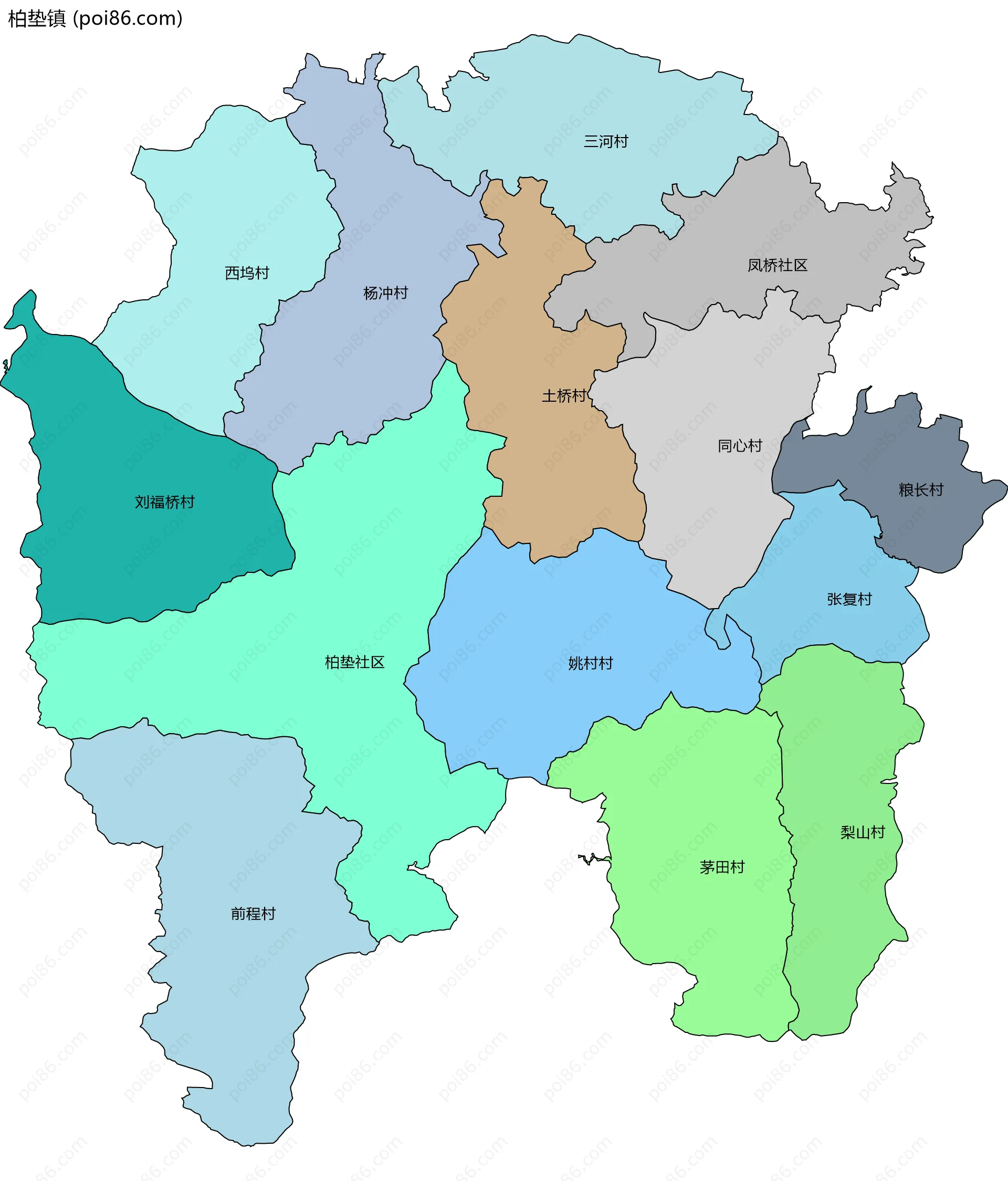 柏垫镇边界地图(五级行政区划)
