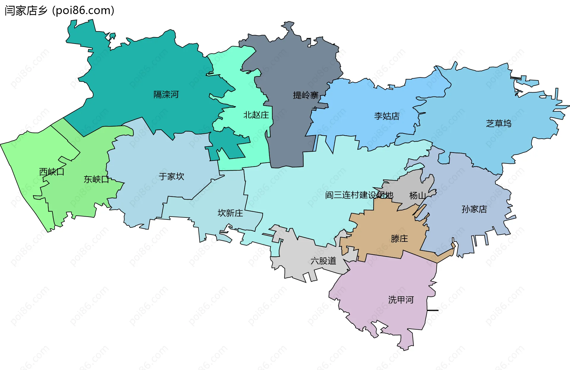 闫家店乡边界地图(五级行政区划)