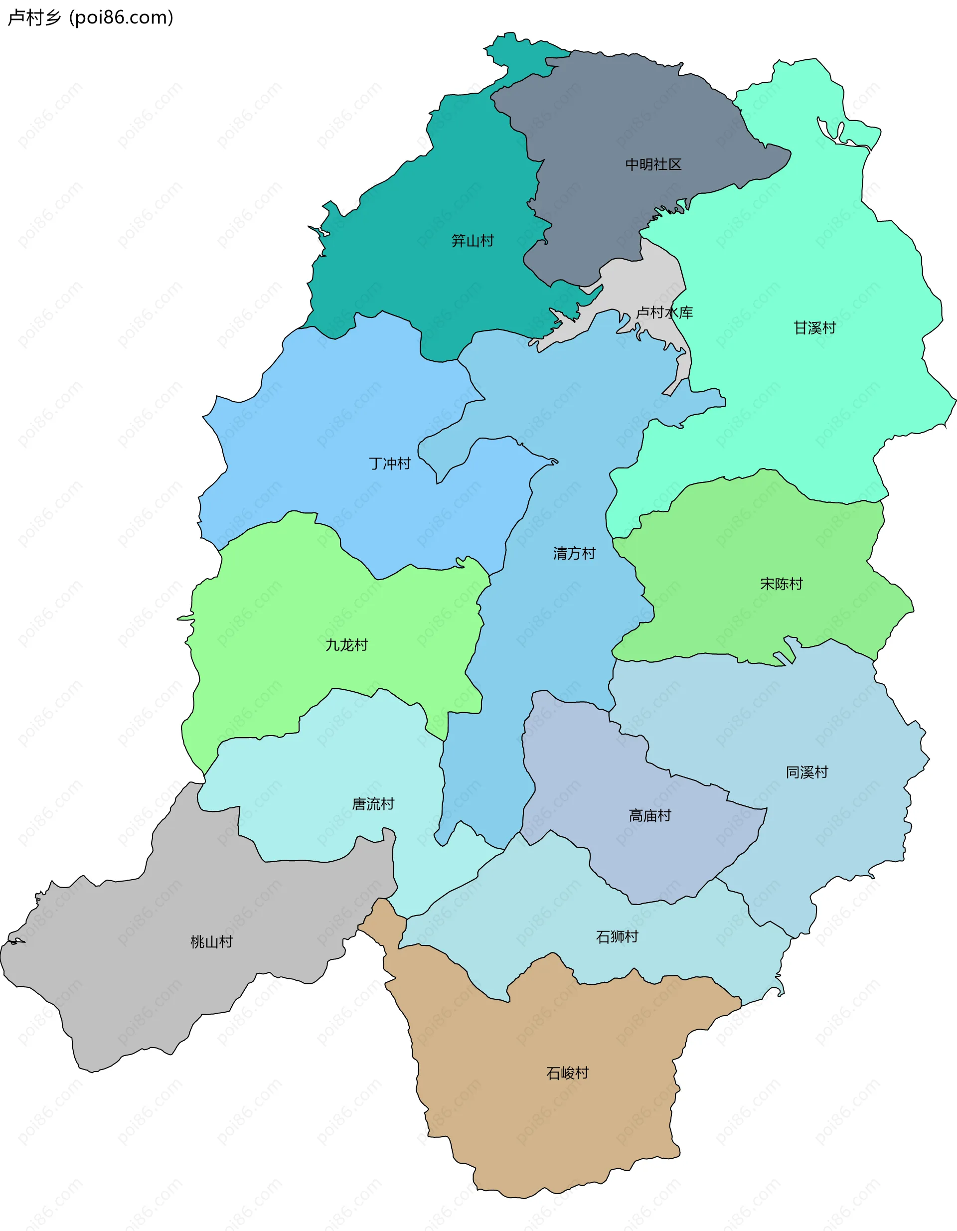 卢村乡边界地图(五级行政区划)