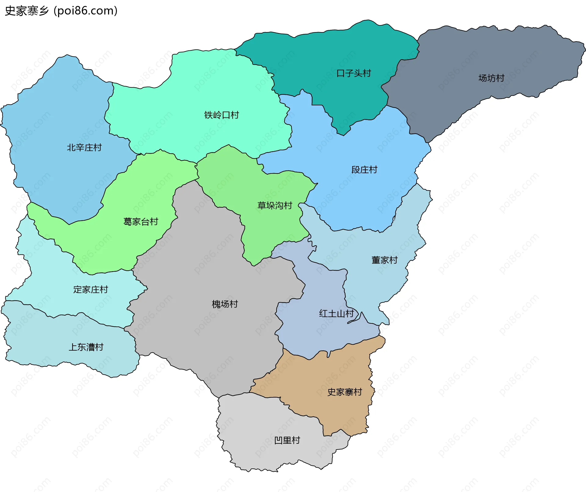 史家寨乡边界地图(五级行政区划)