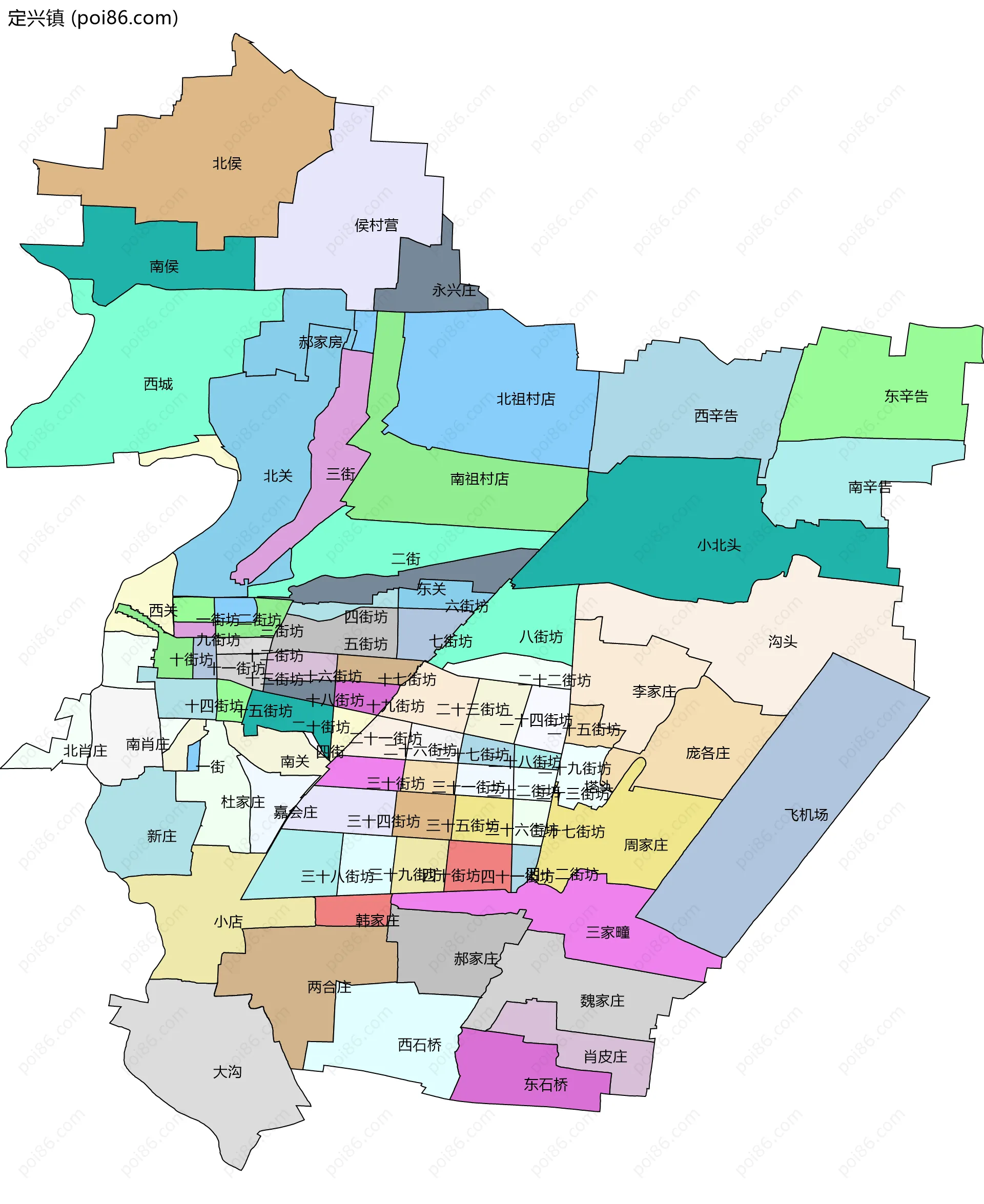定兴镇边界地图(五级行政区划)