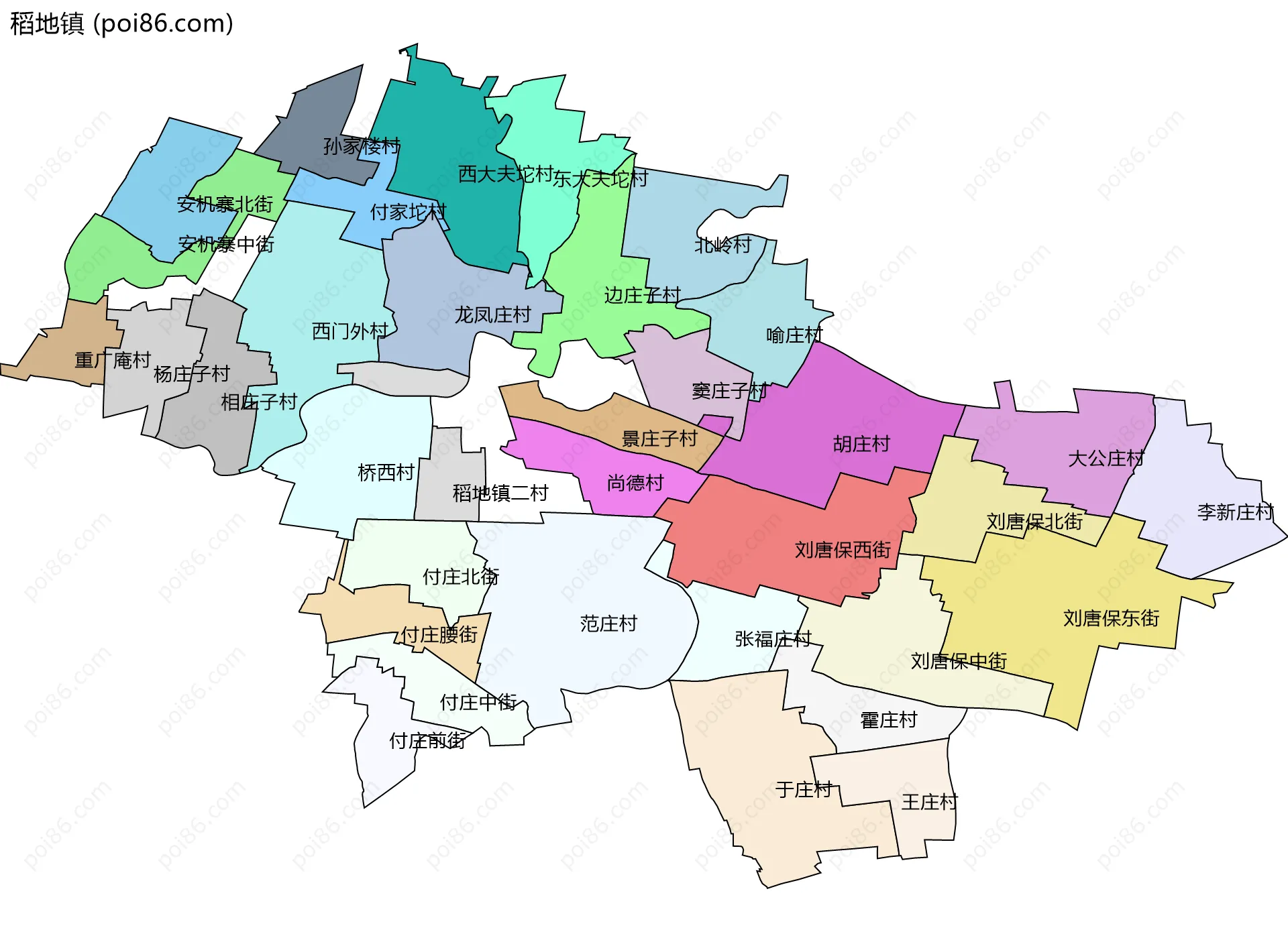 稻地镇边界地图(五级行政区划)