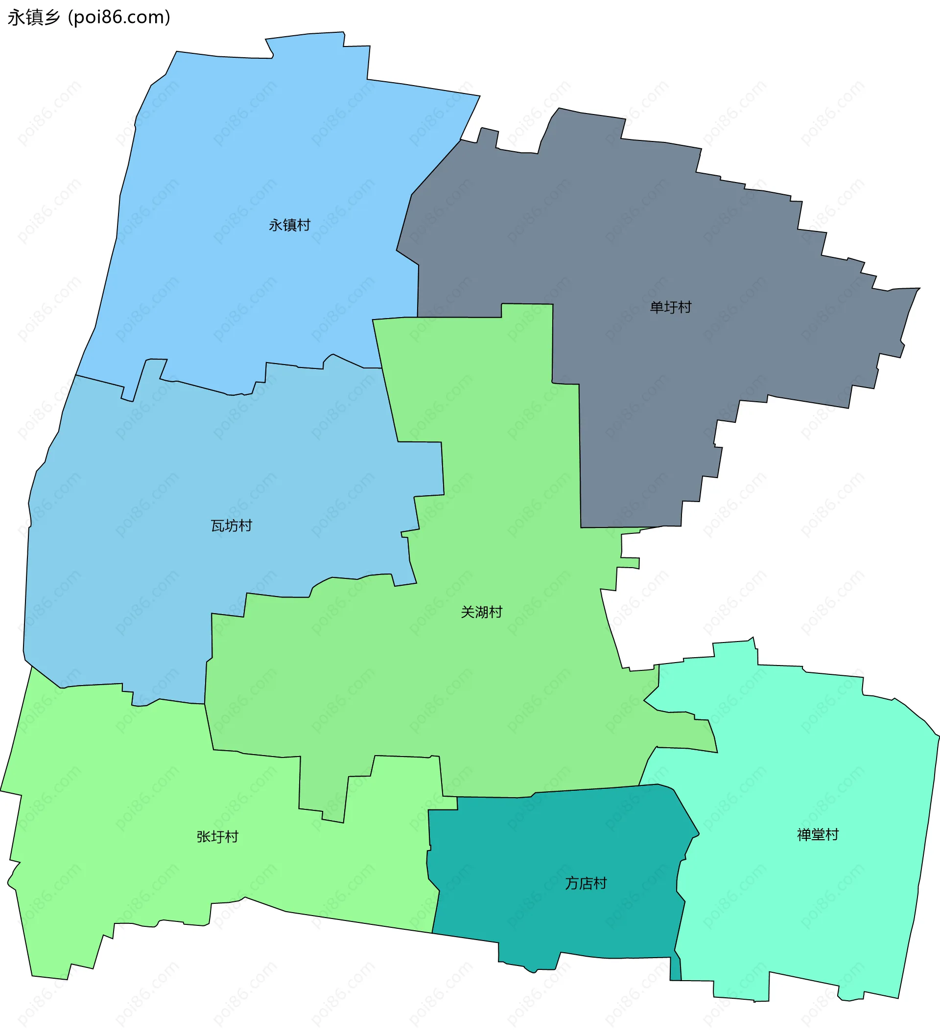 永镇乡边界地图(五级行政区划)