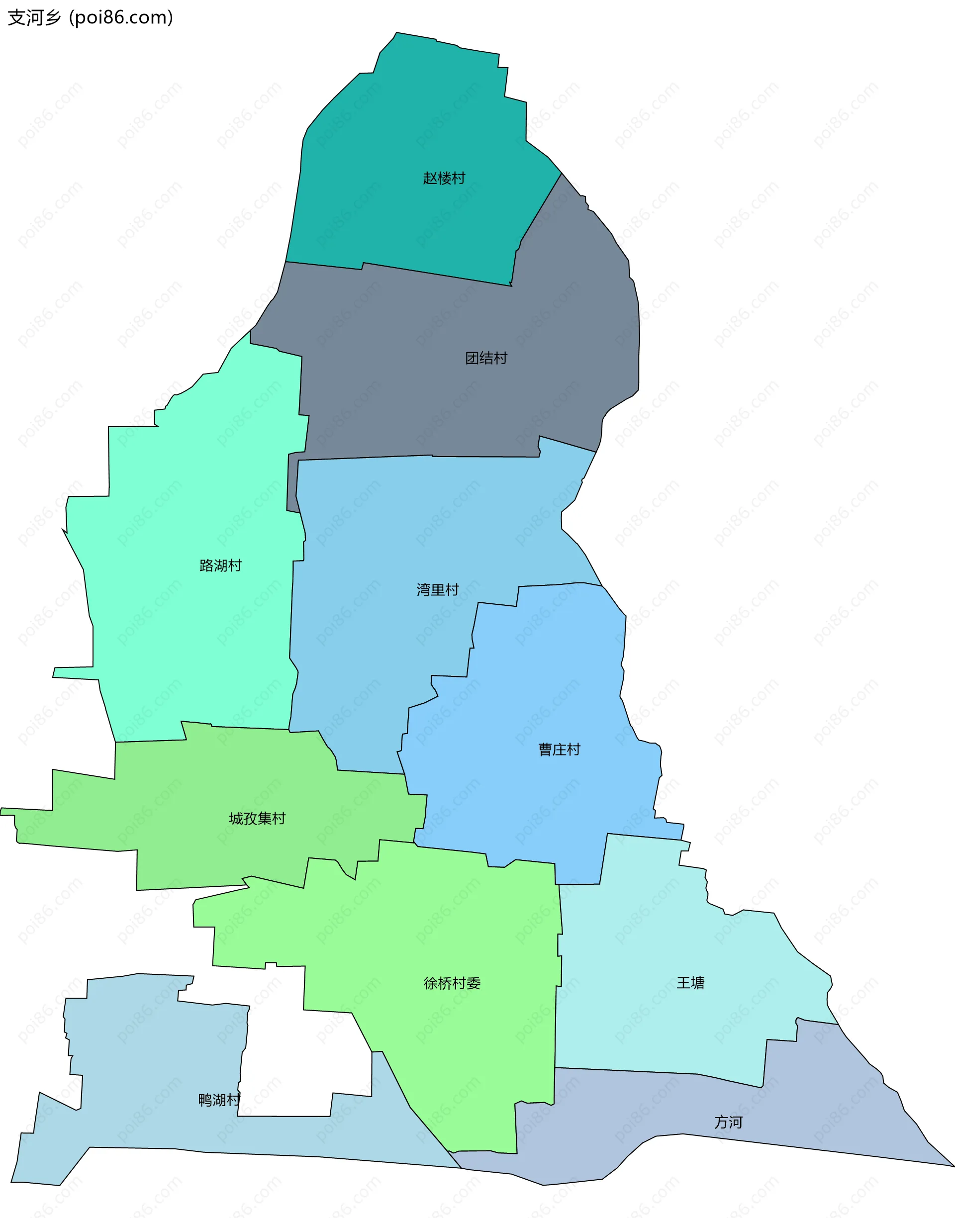 支河乡边界地图(五级行政区划)