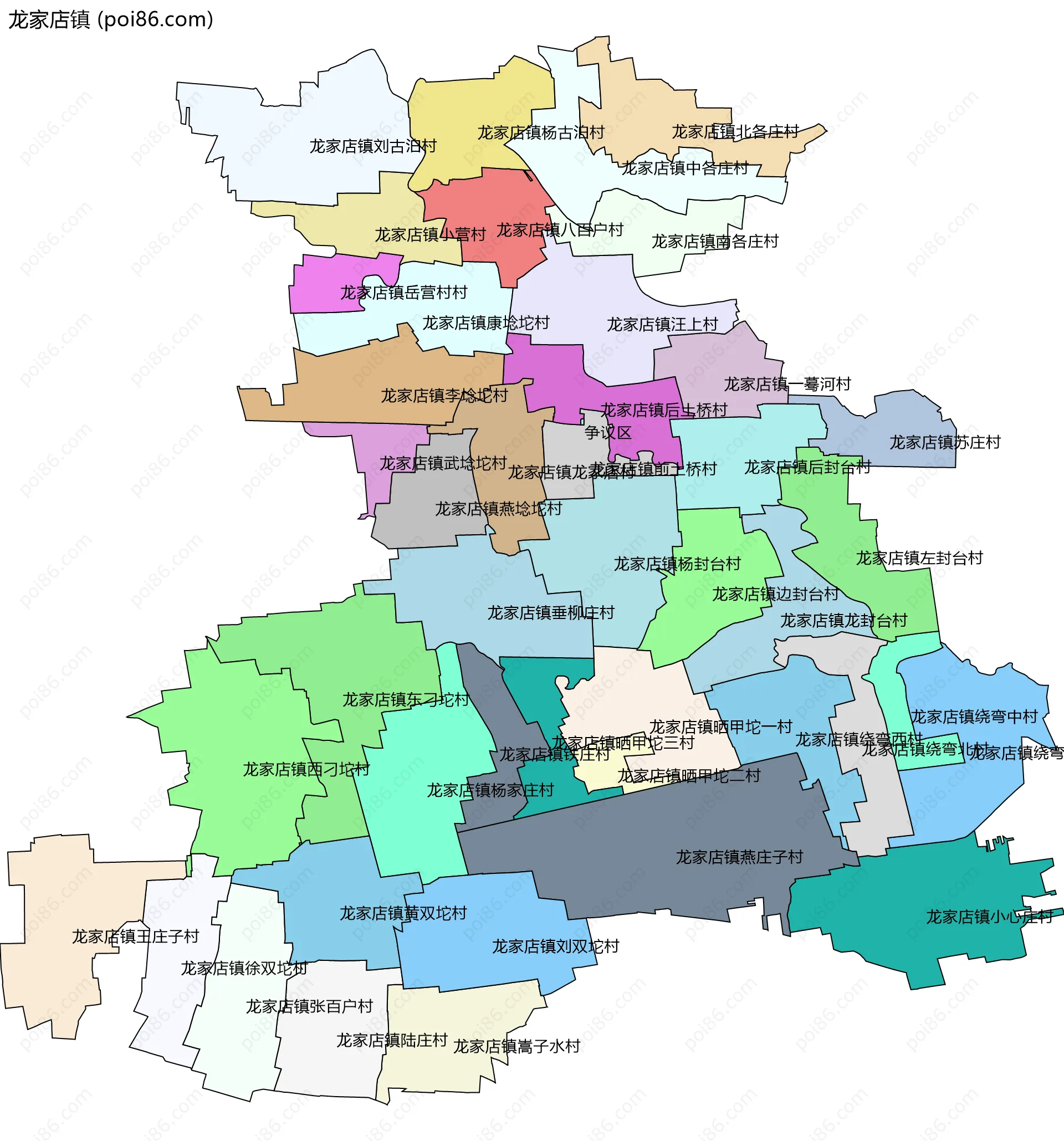 龙家店镇边界地图(五级行政区划)