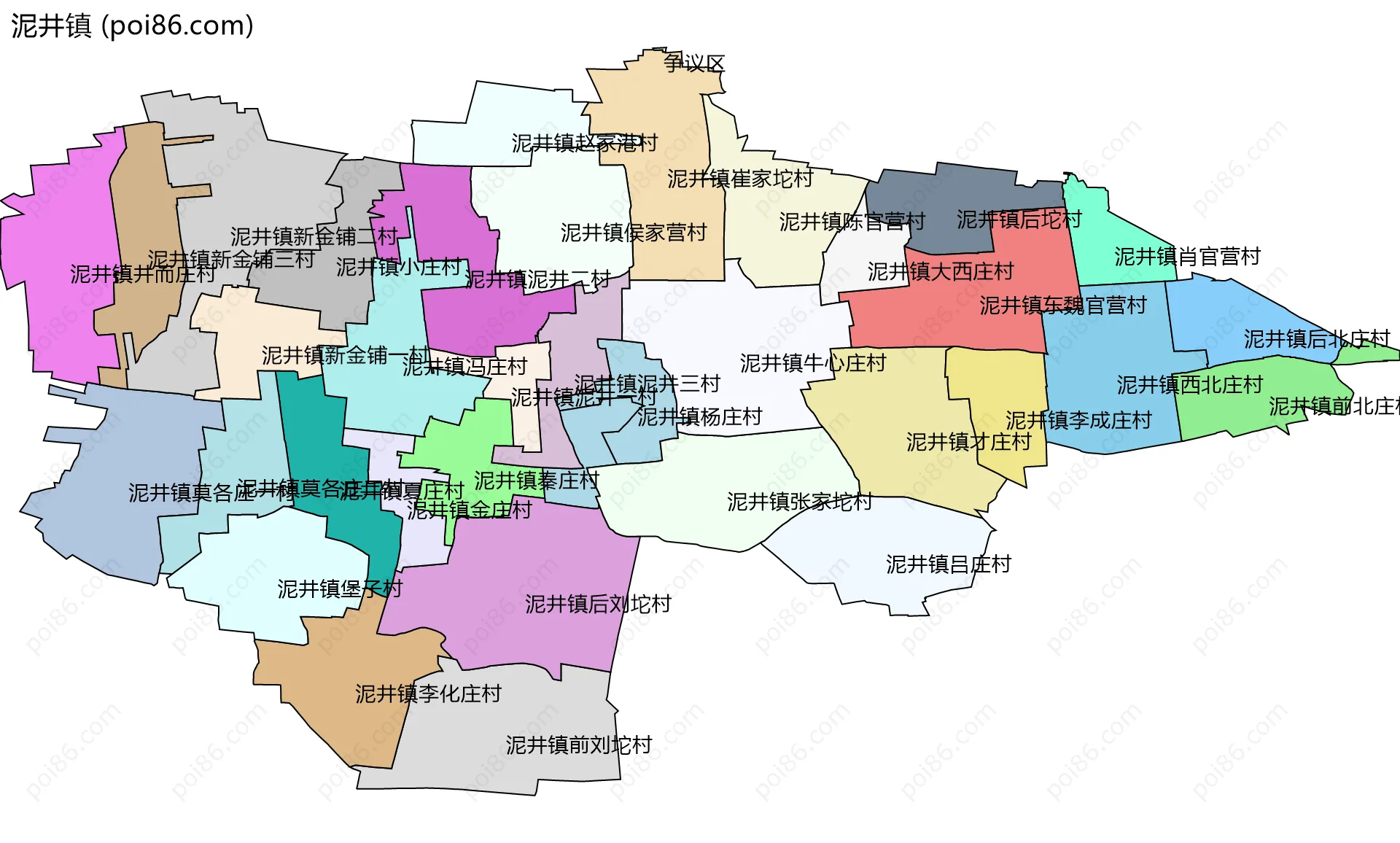 泥井镇边界地图(五级行政区划)