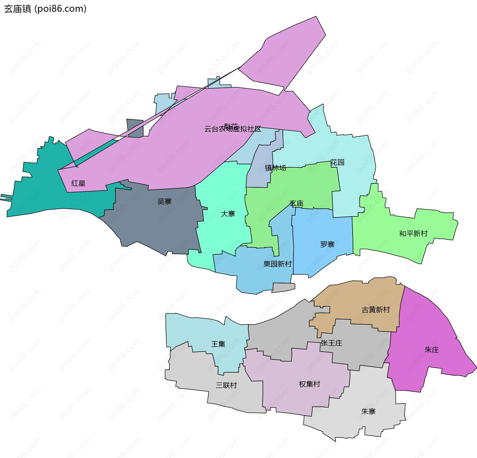 玄庙镇边界地图(五级行政区划)