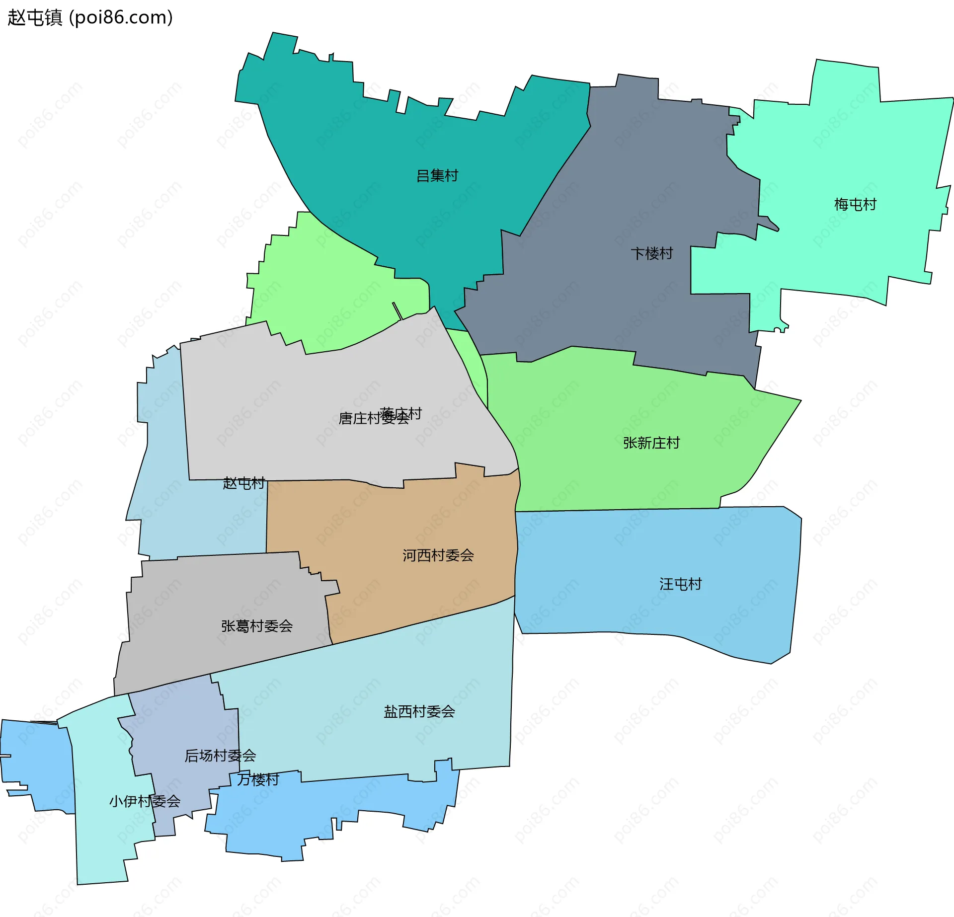 赵屯镇边界地图(五级行政区划)