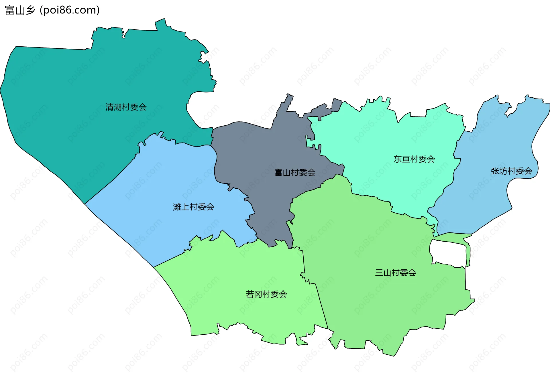 富山乡边界地图(五级行政区划)
