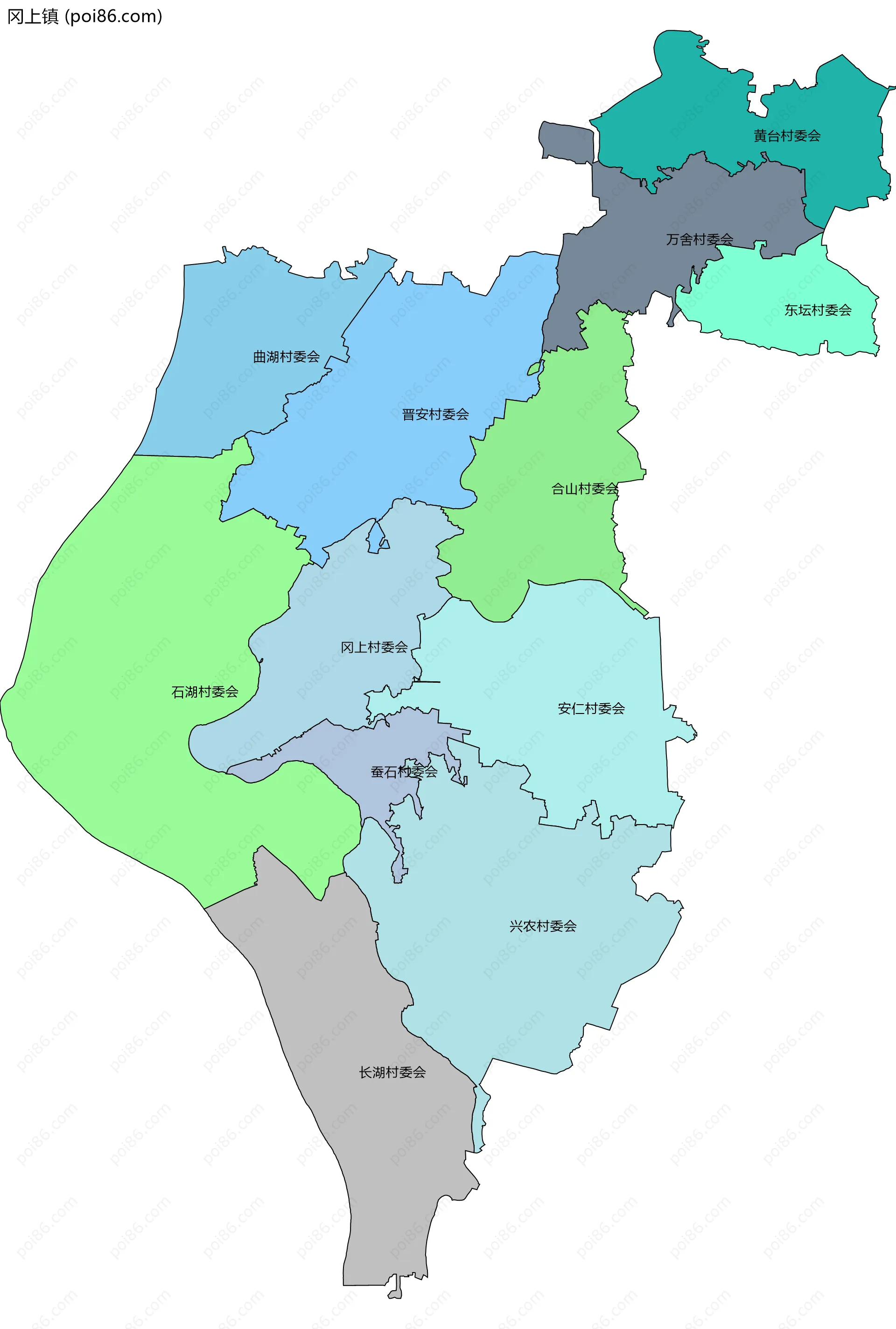 冈上镇边界地图(五级行政区划)