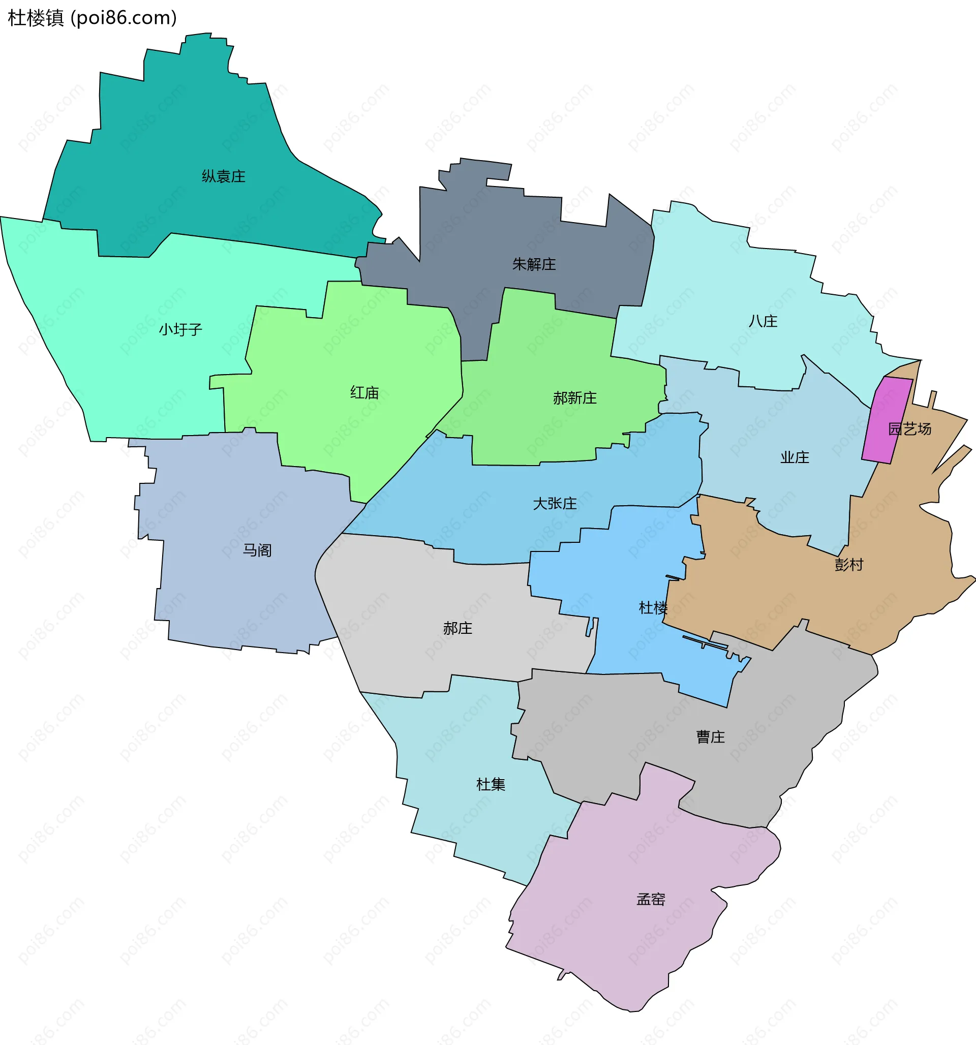 杜楼镇边界地图(五级行政区划)