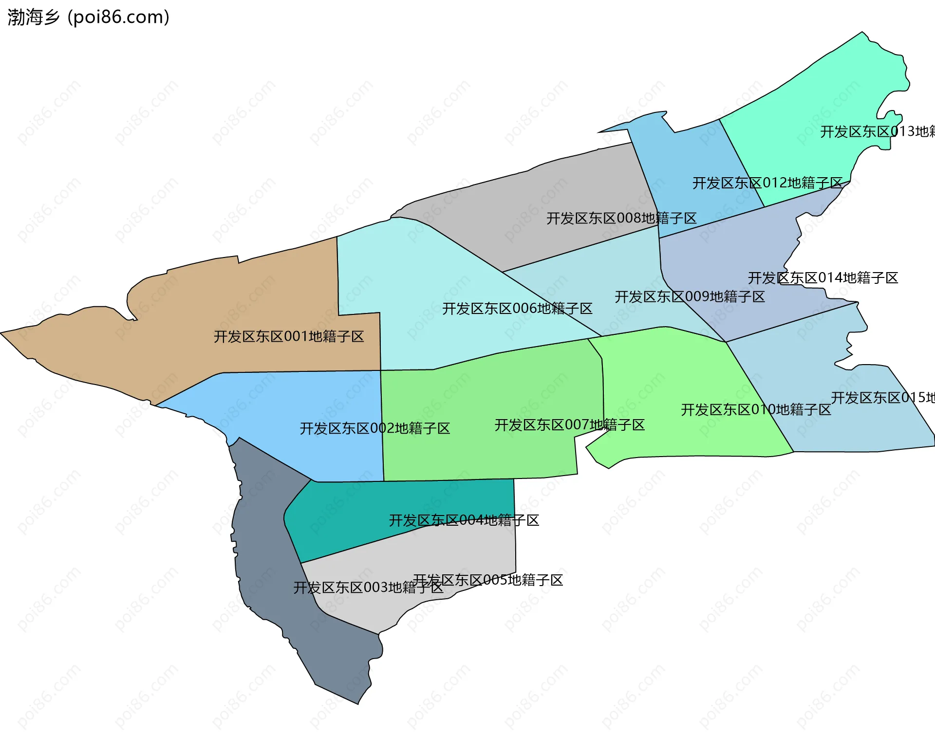 渤海乡边界地图(五级行政区划)