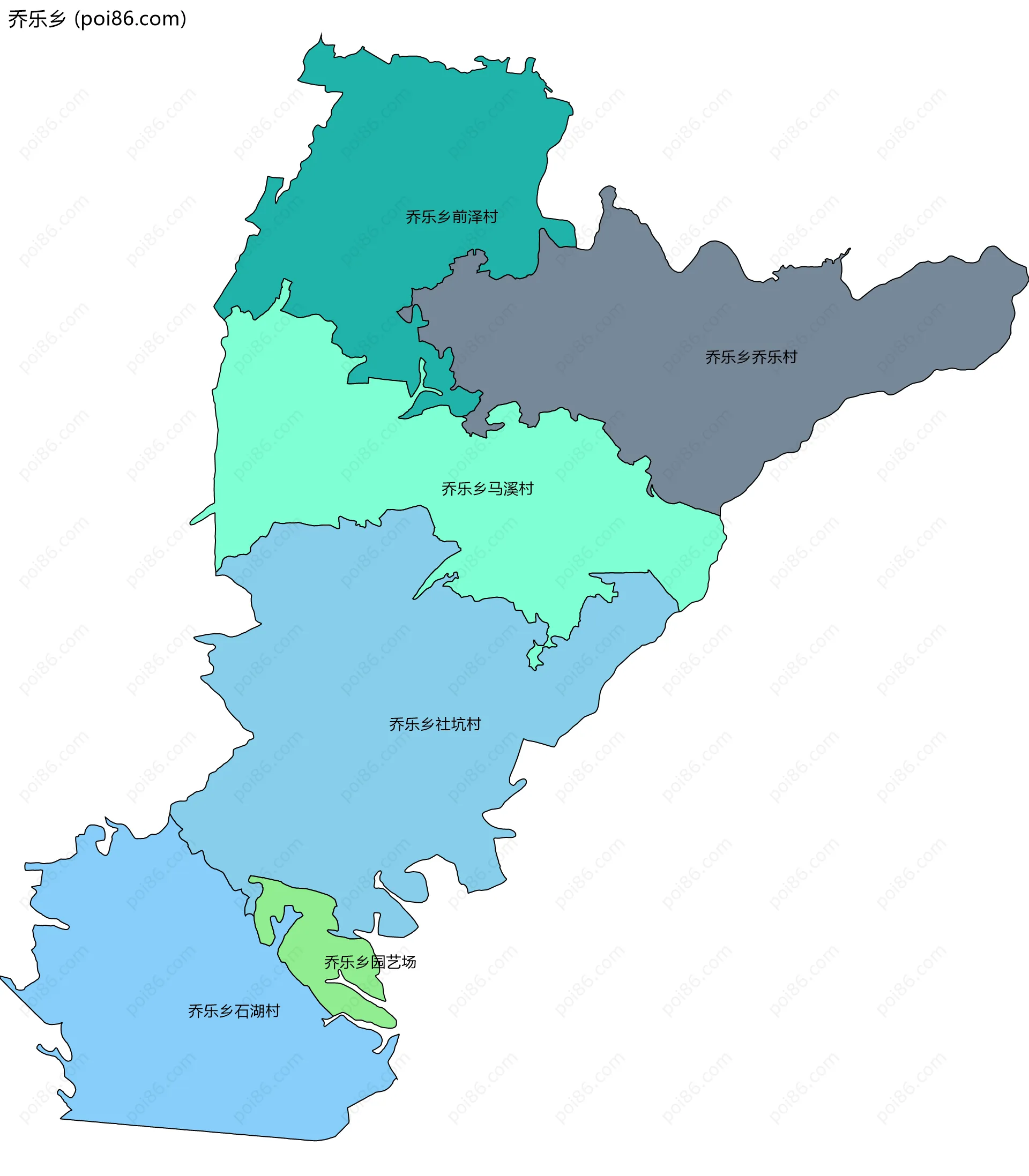 乔乐乡边界地图(五级行政区划)