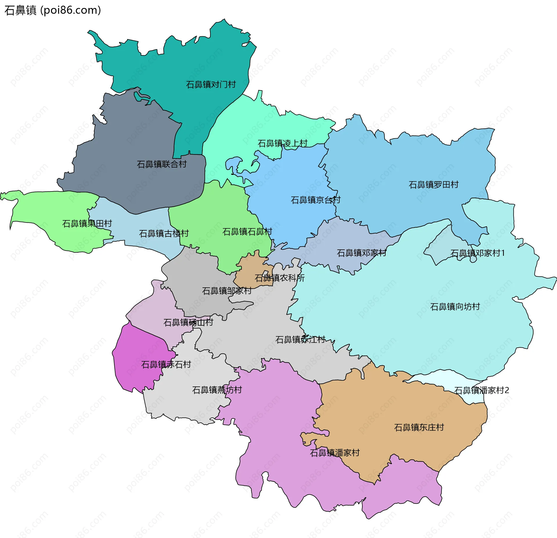 石鼻镇边界地图(五级行政区划)