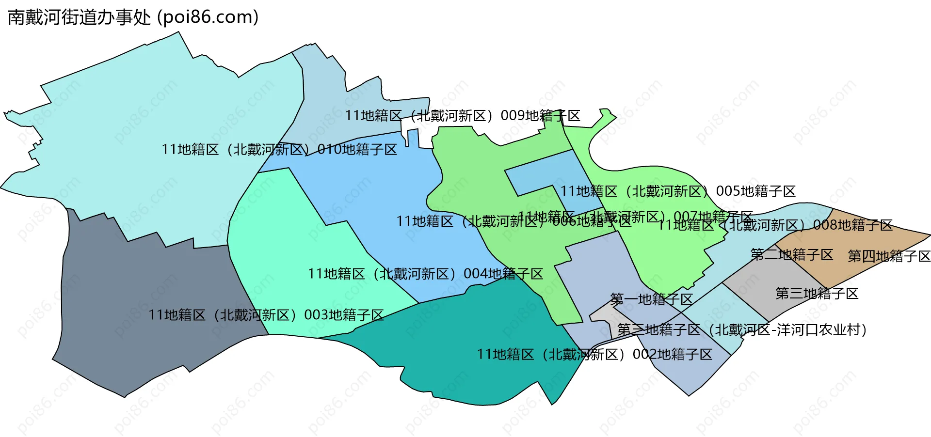 南戴河街道办事处边界地图(五级行政区划)