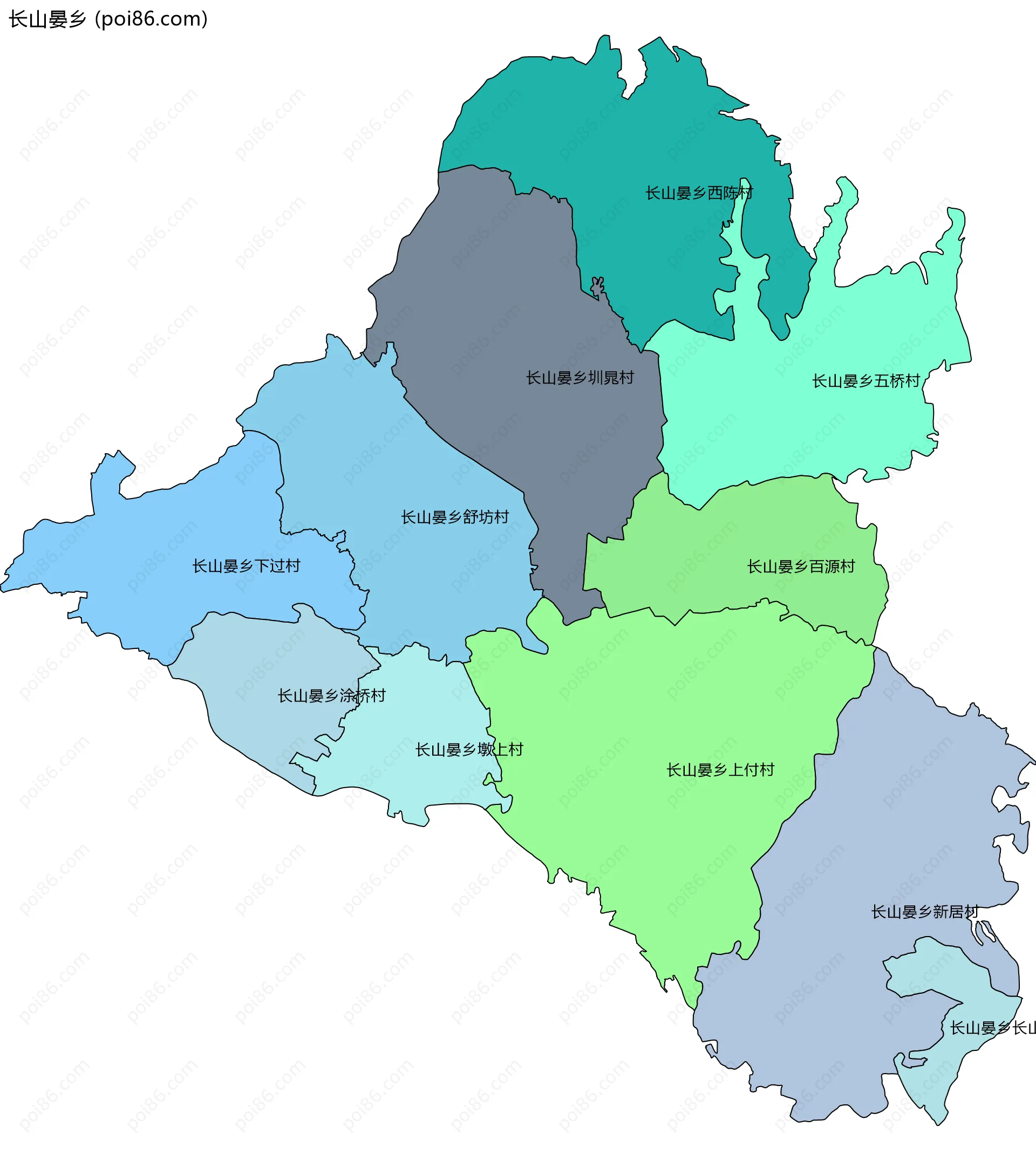 长山晏乡边界地图(五级行政区划)