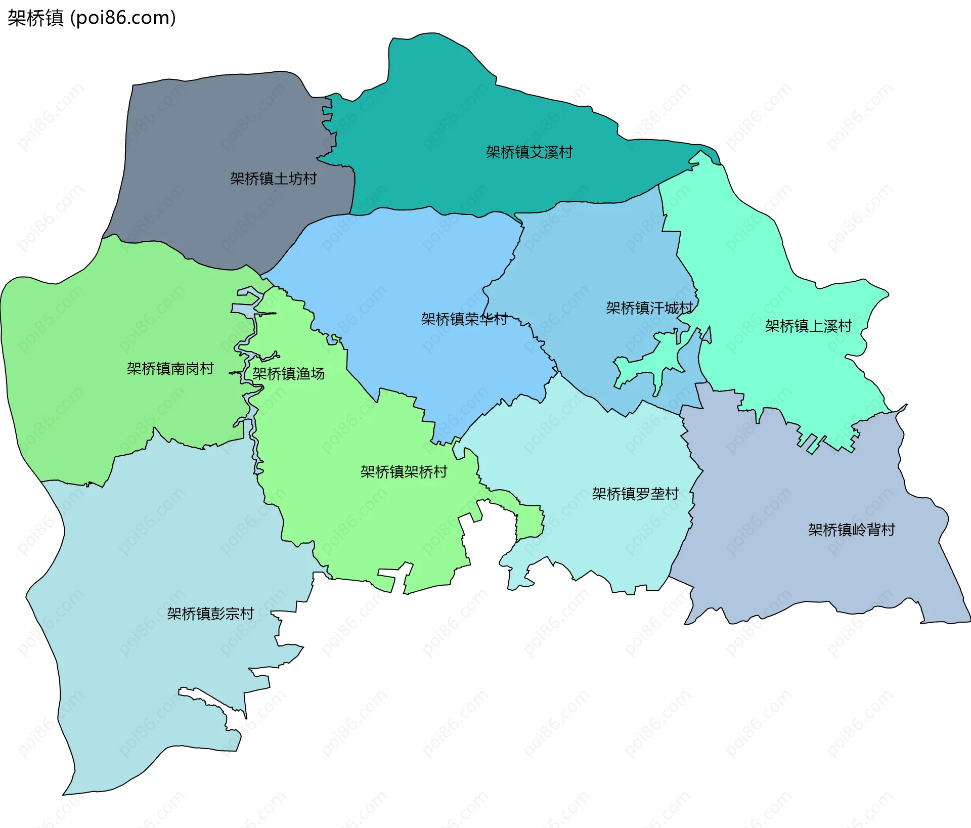 架桥镇边界地图(五级行政区划)