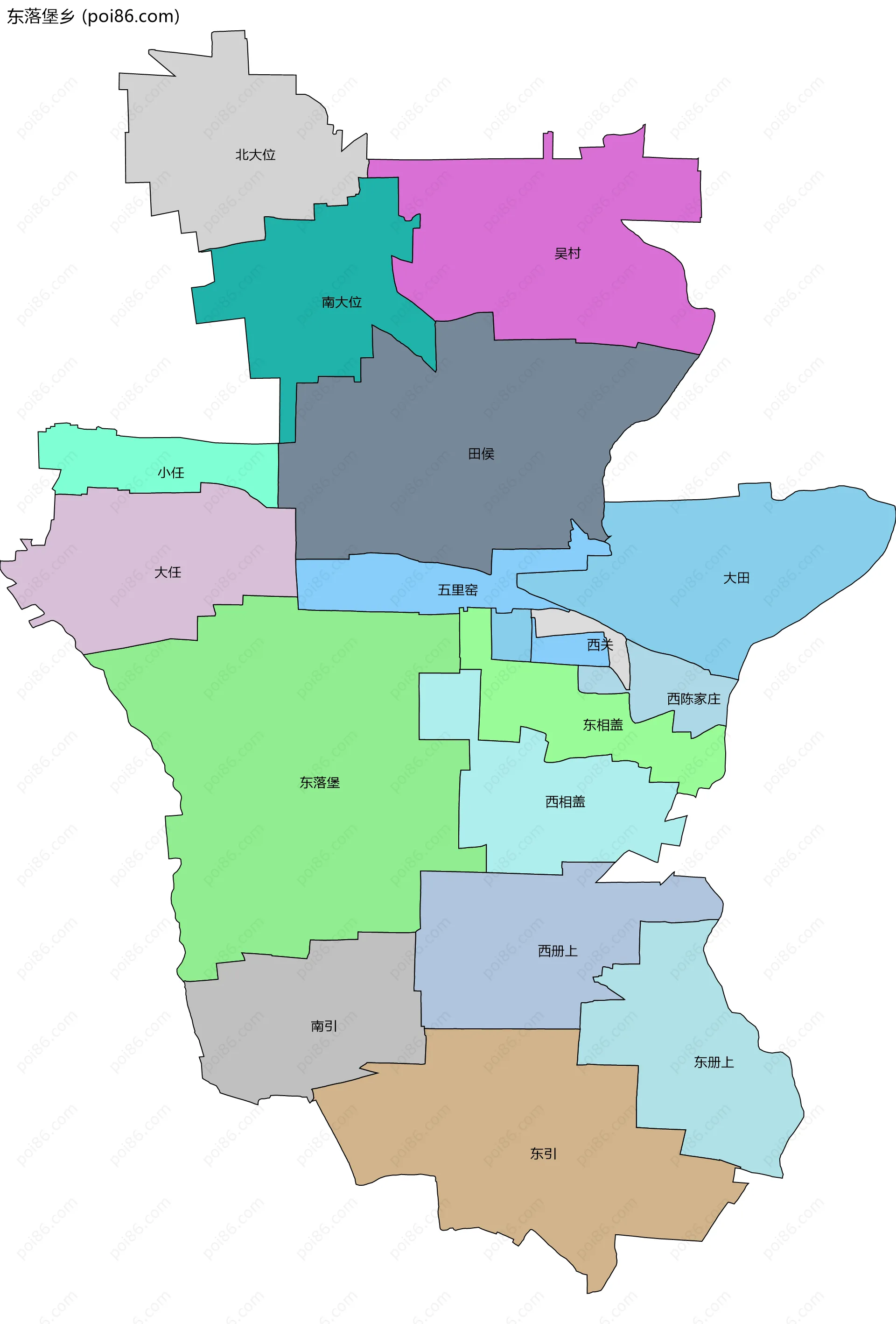 东落堡乡边界地图(五级行政区划)