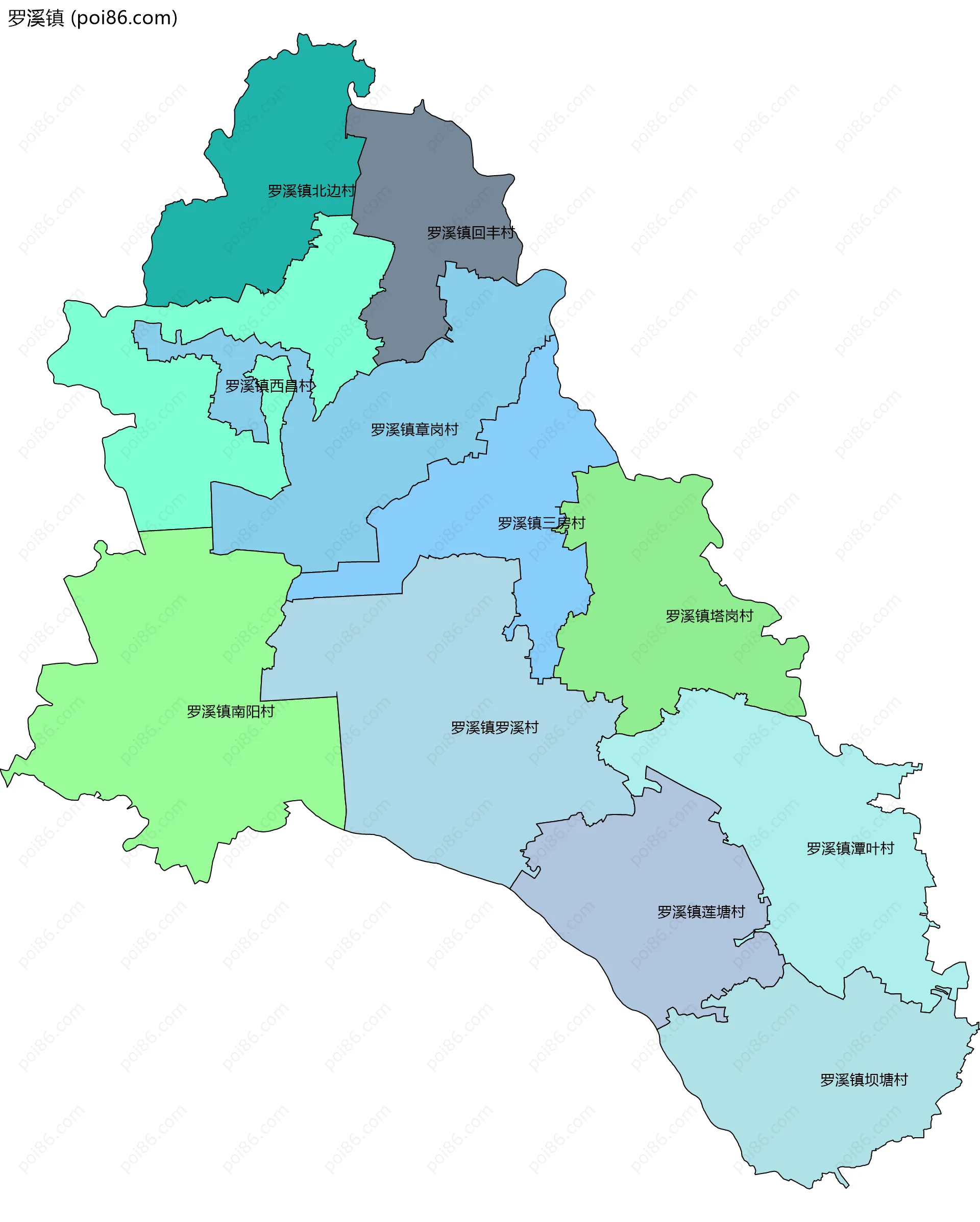 罗溪镇边界地图(五级行政区划)