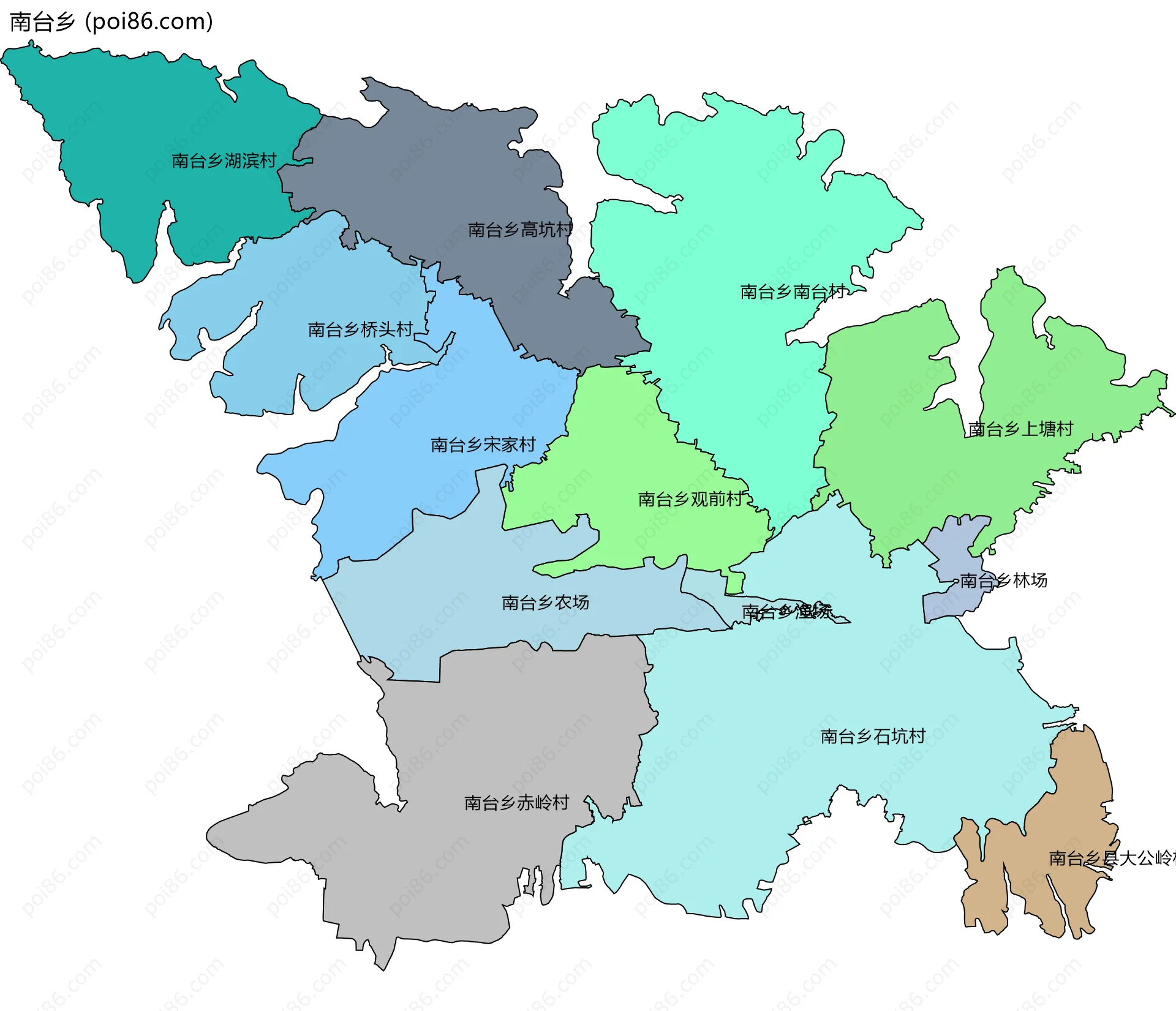 南台乡边界地图(五级行政区划)