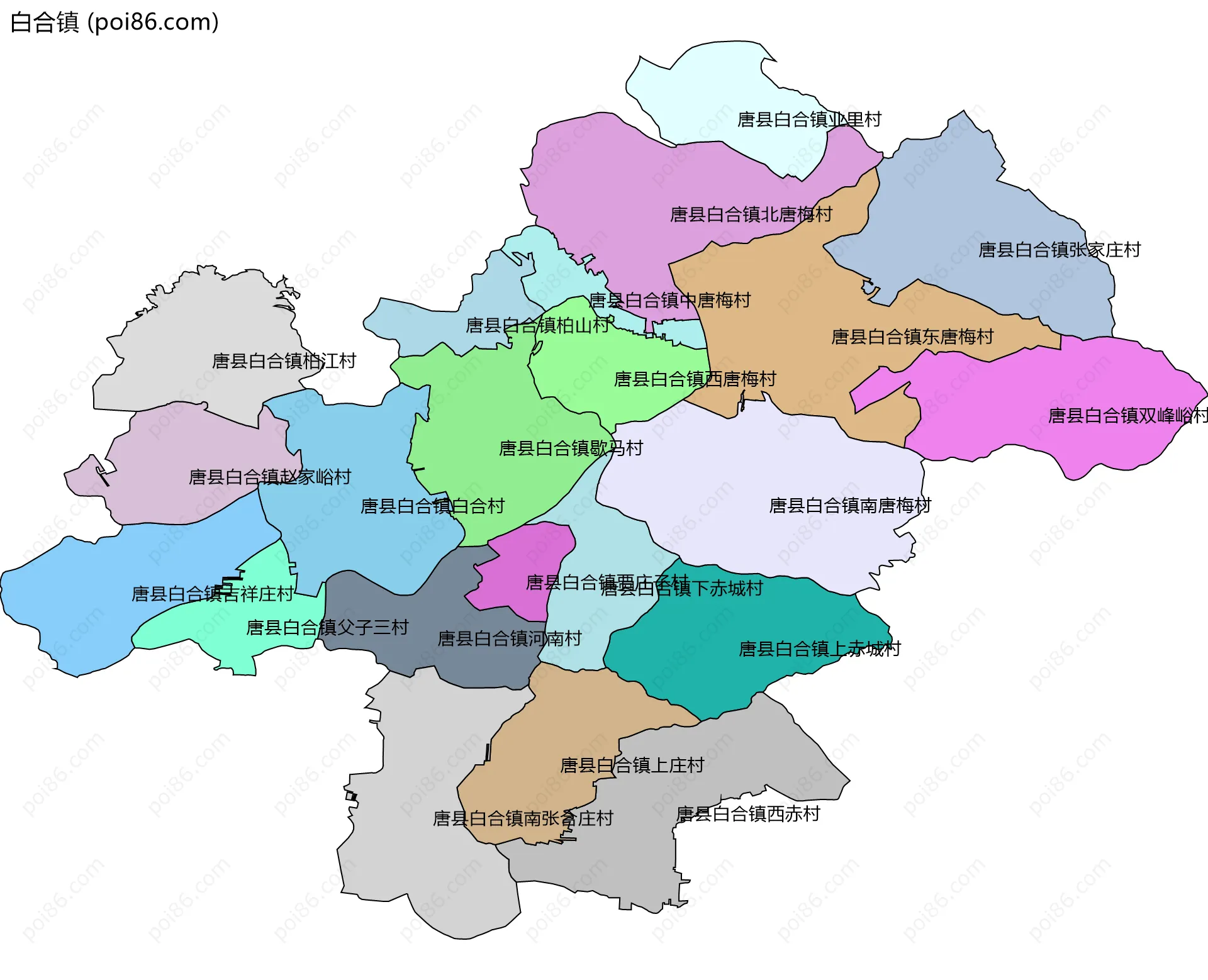 白合镇边界地图(五级行政区划)