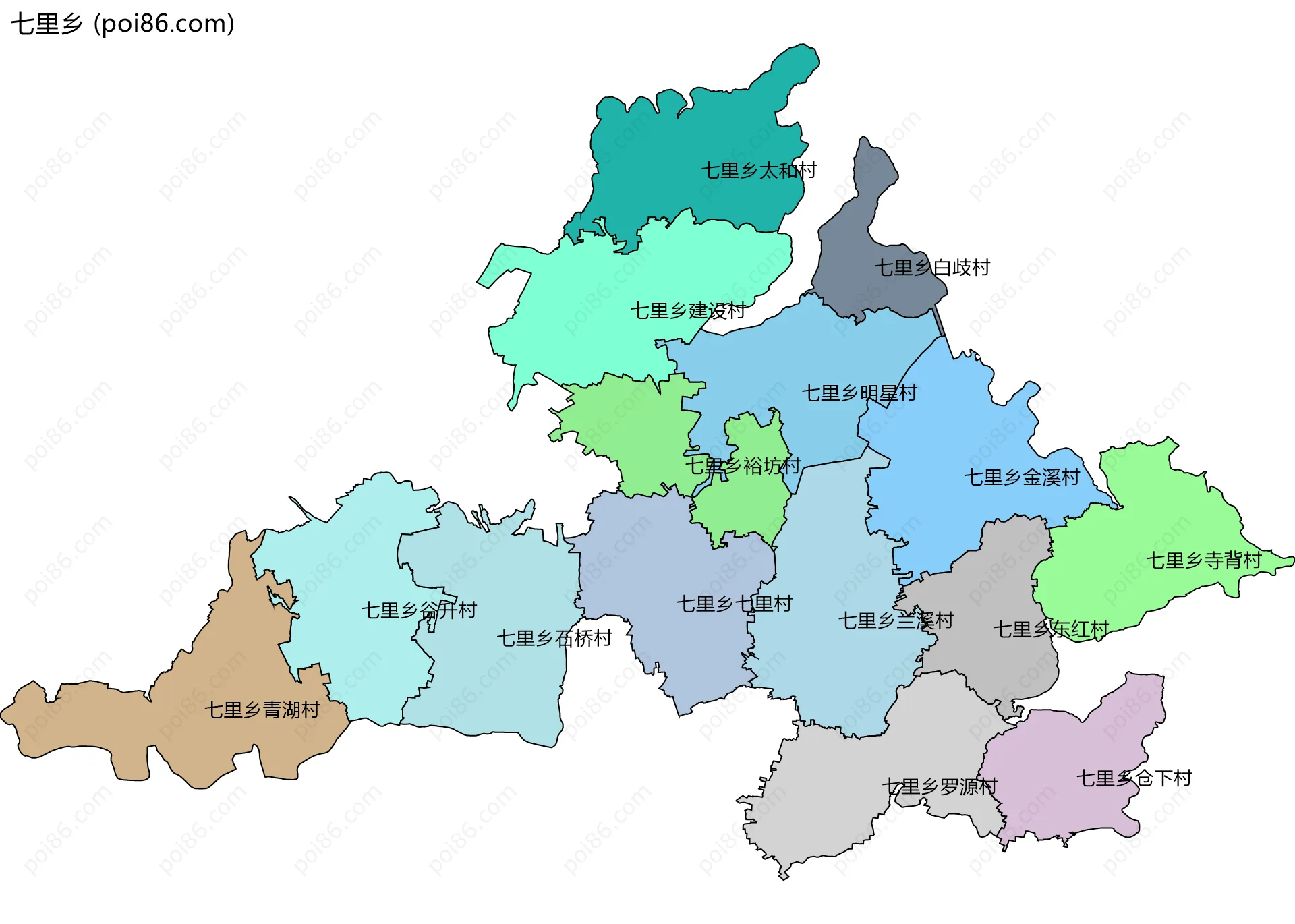 七里乡边界地图(五级行政区划)
