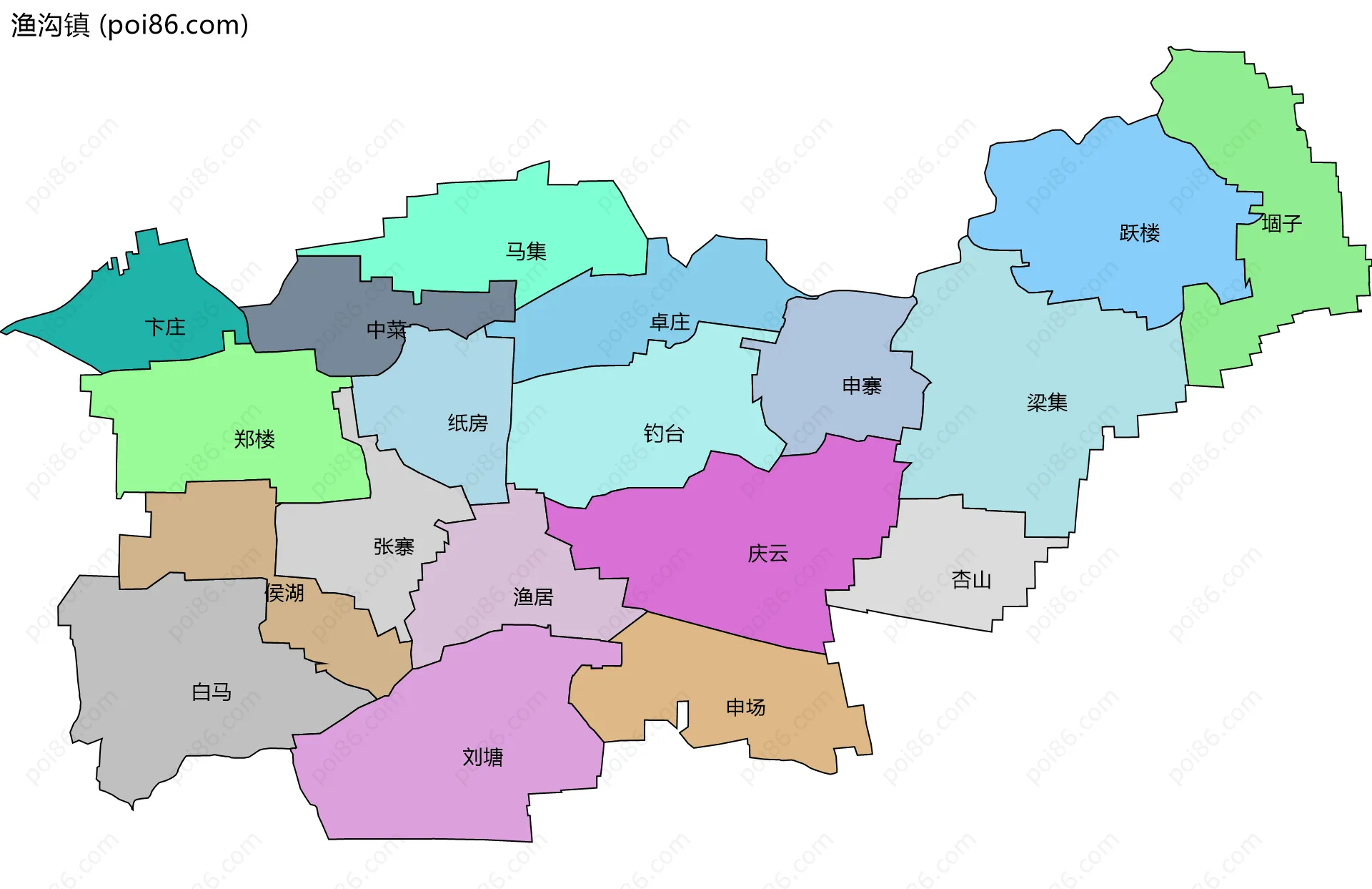 渔沟镇边界地图(五级行政区划)