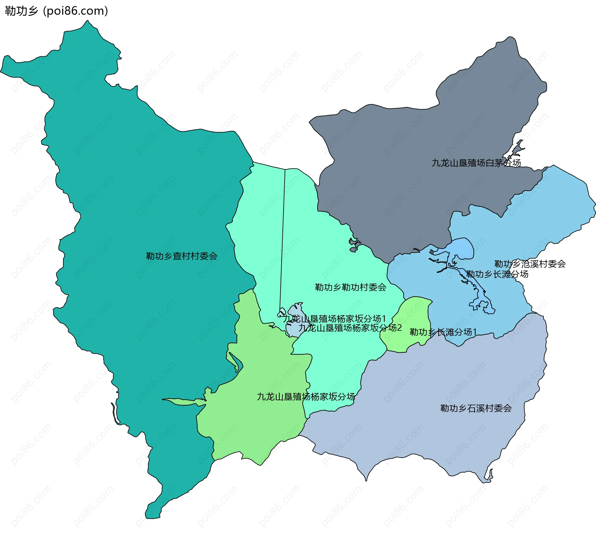 勒功乡边界地图(五级行政区划)