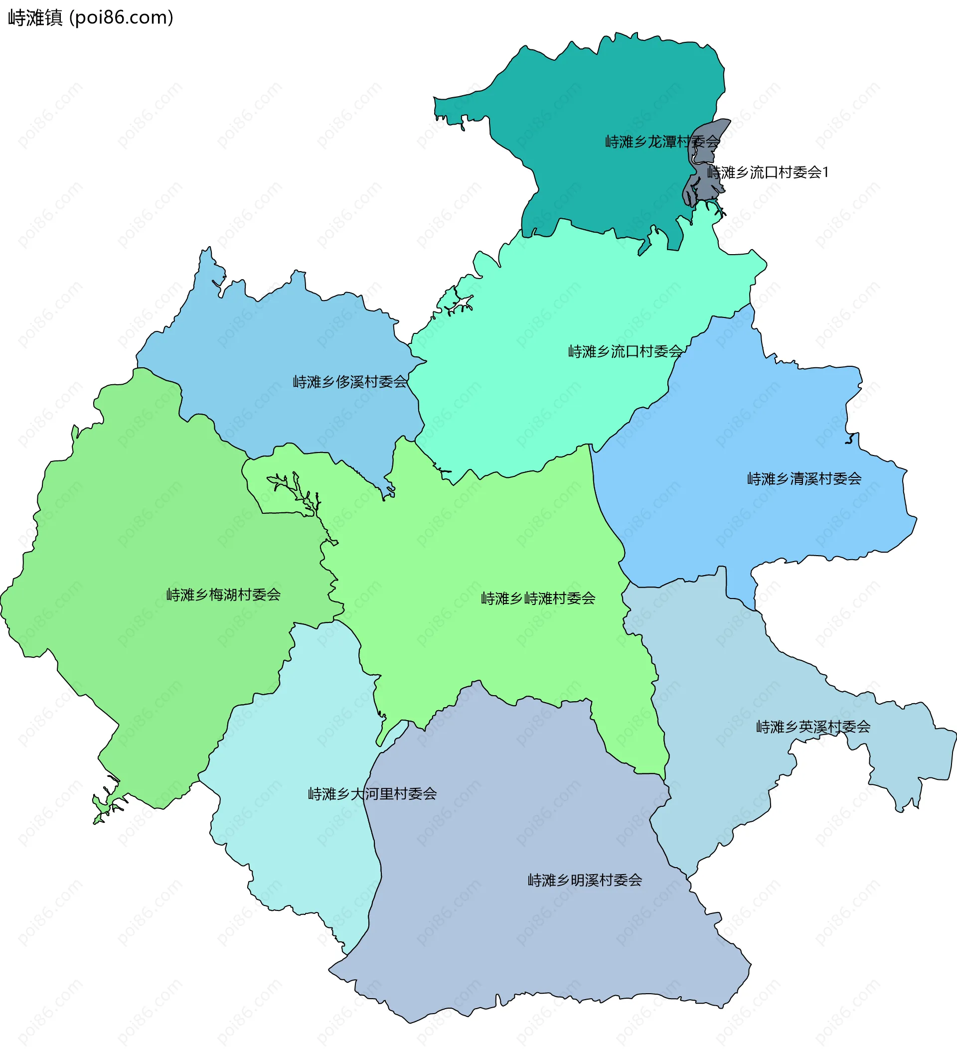 峙滩镇边界地图(五级行政区划)