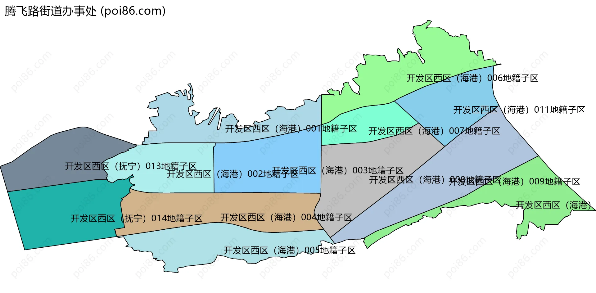 腾飞路街道办事处边界地图(五级行政区划)