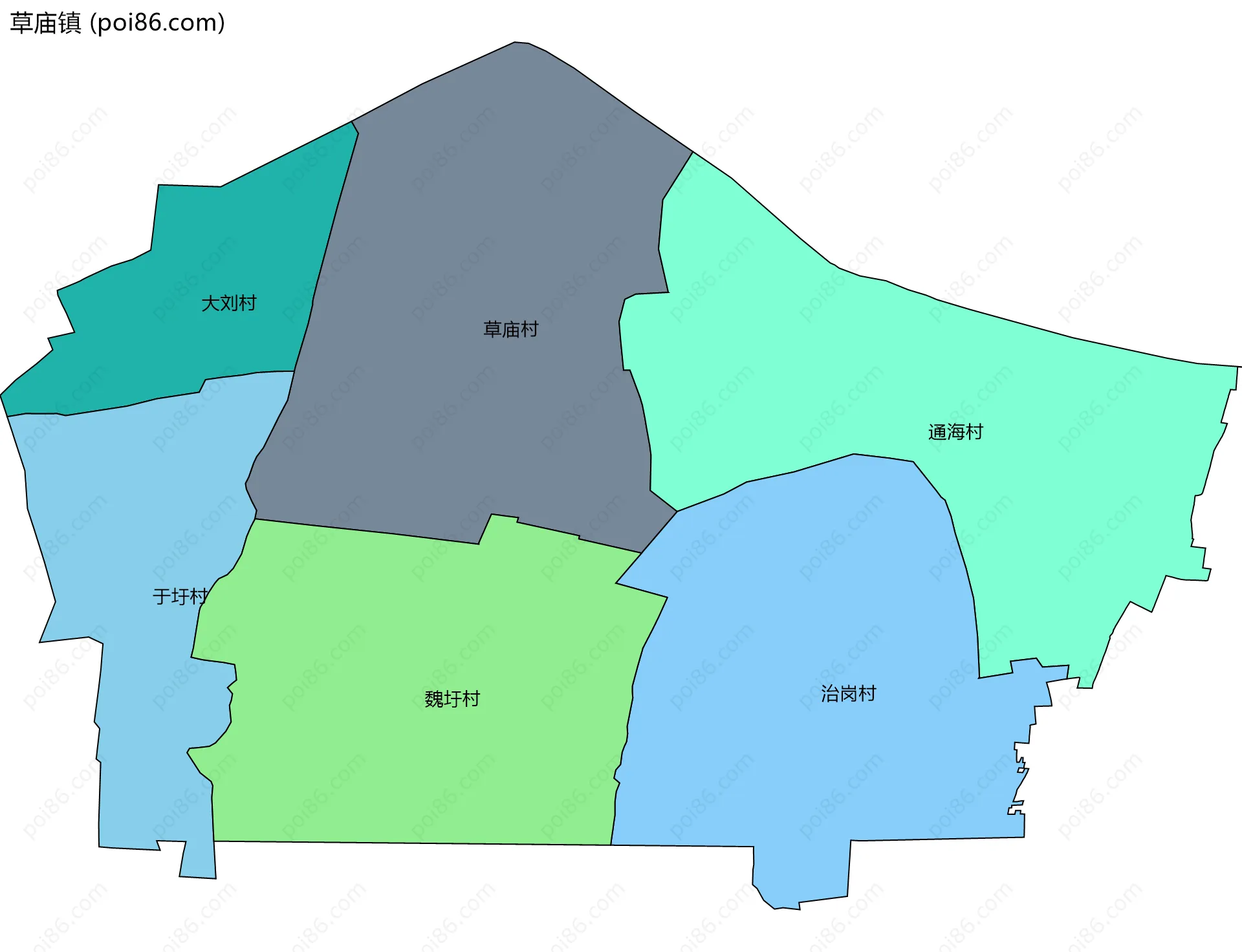 草庙镇边界地图(五级行政区划)