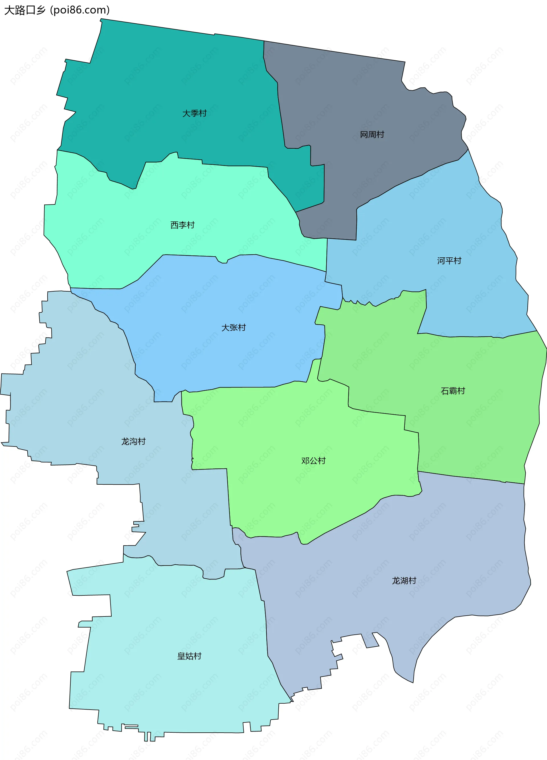大路口乡边界地图(五级行政区划)