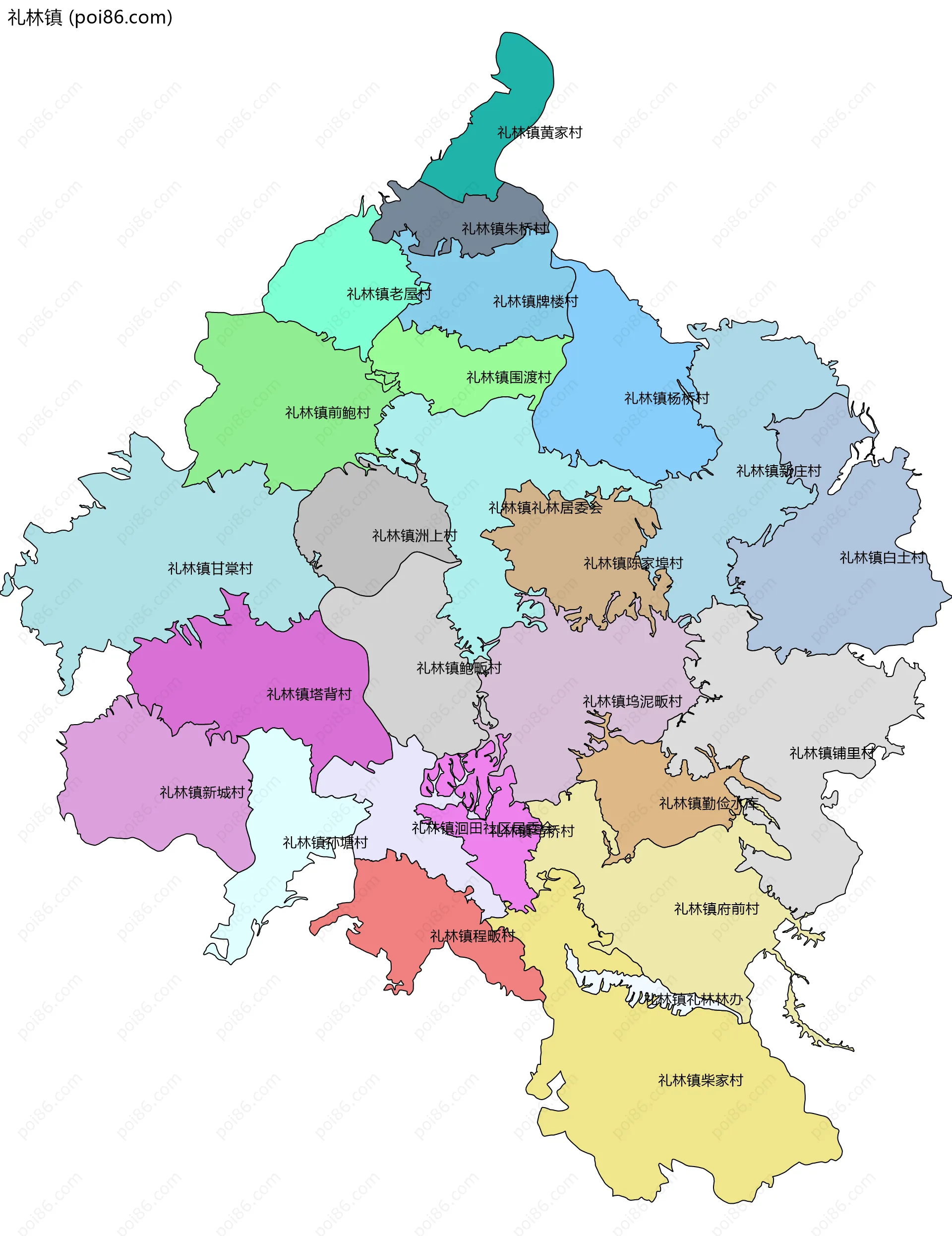 礼林镇边界地图(五级行政区划)