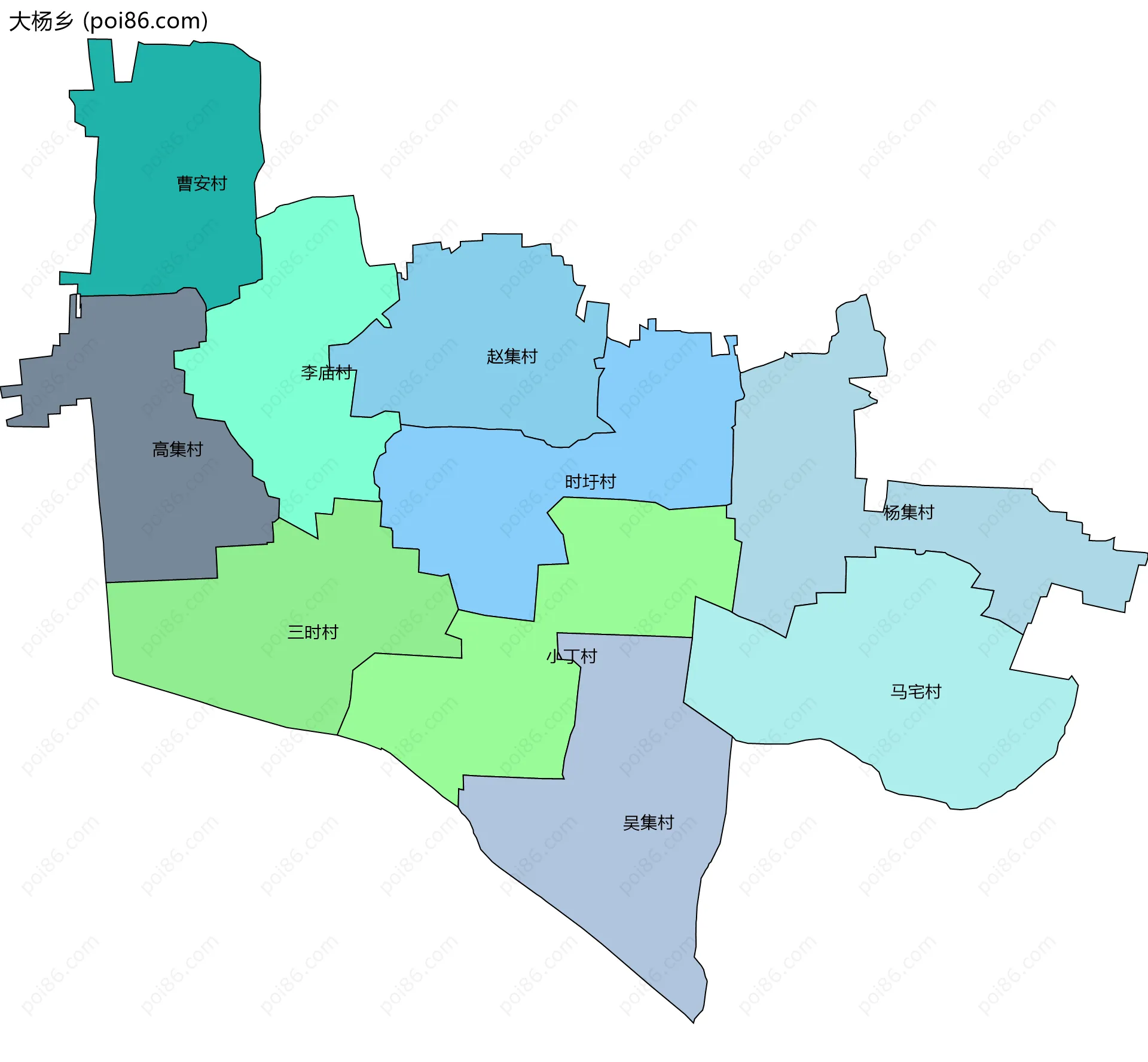 大杨乡边界地图(五级行政区划)
