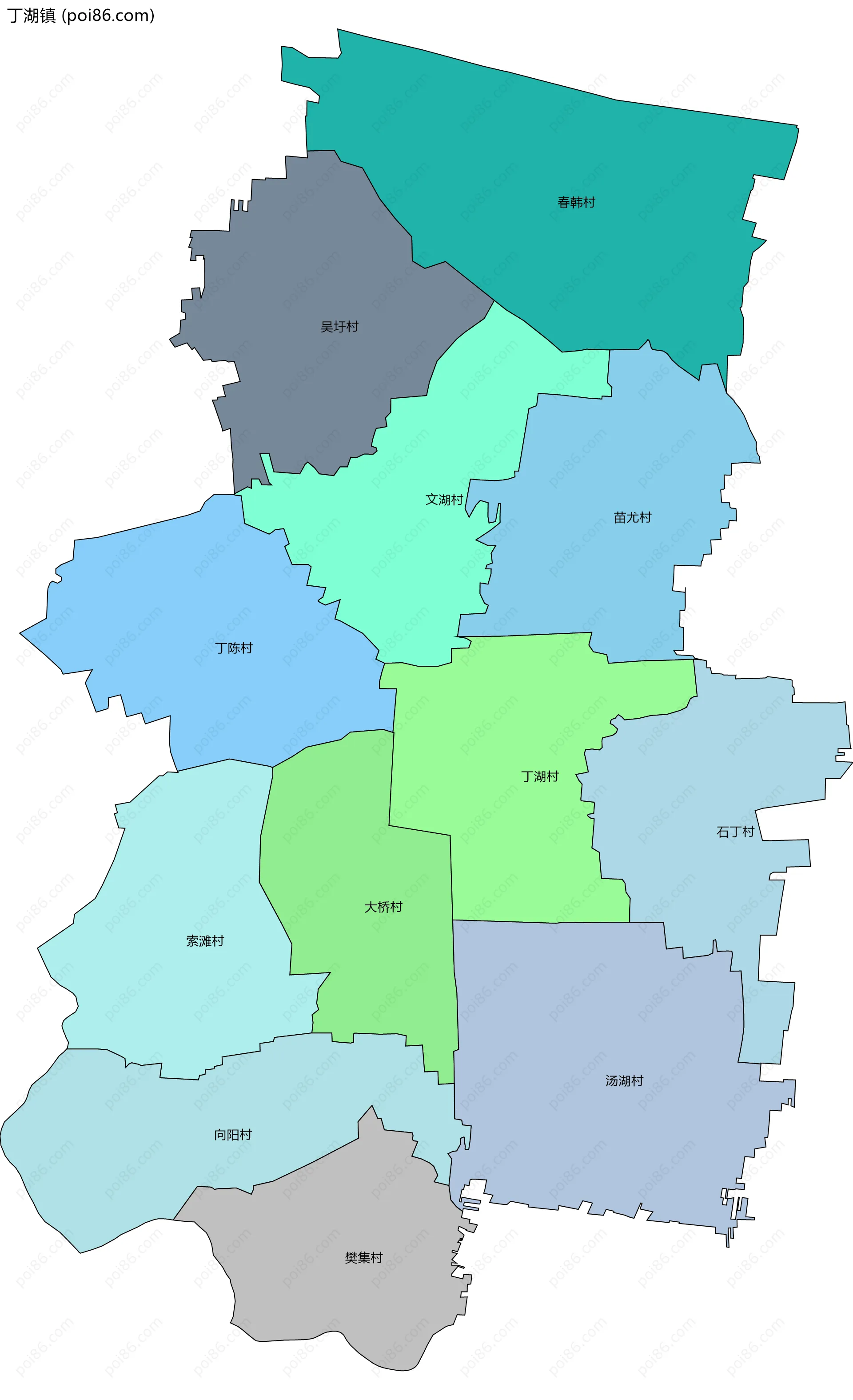 丁湖镇边界地图(五级行政区划)