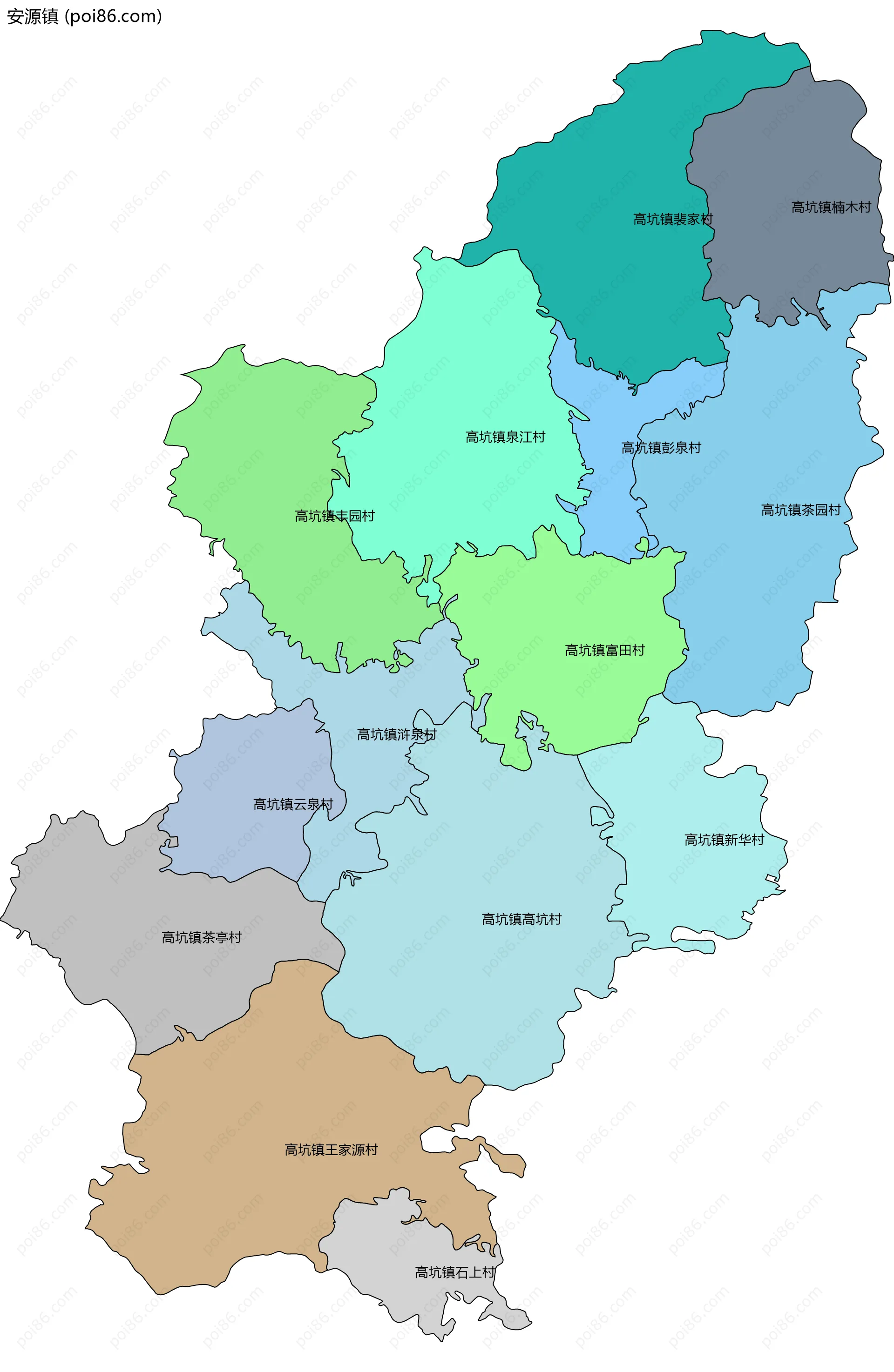 安源镇边界地图(五级行政区划)