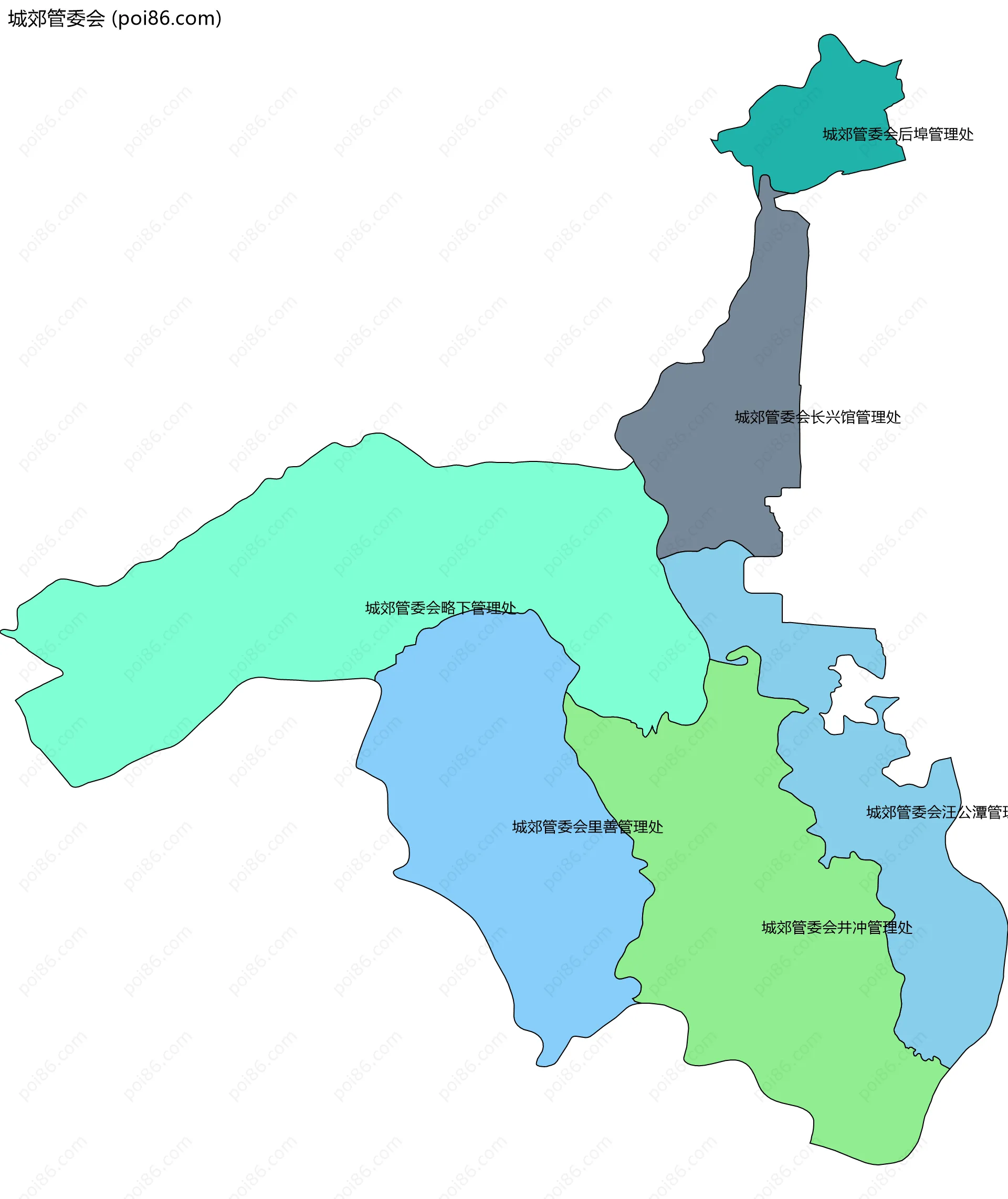 城郊管委会边界地图(五级行政区划)