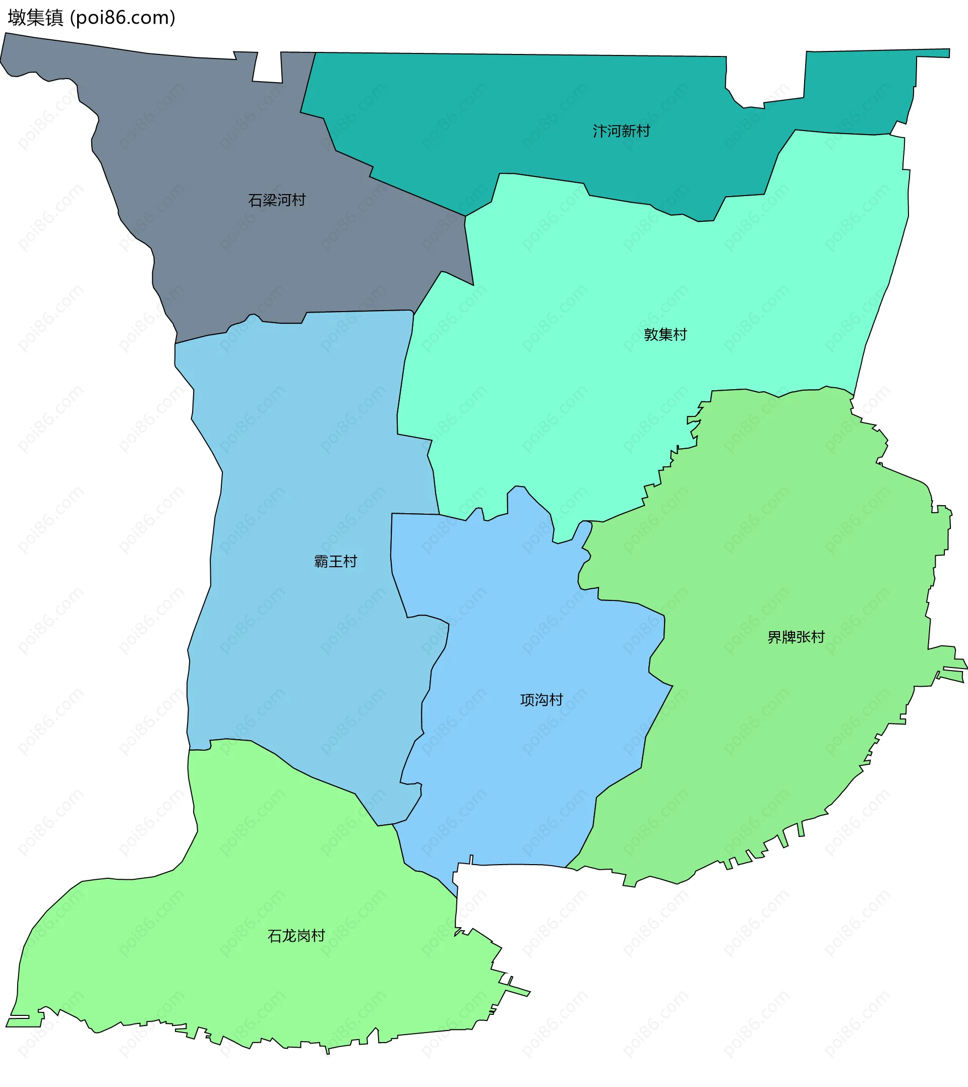 墩集镇边界地图(五级行政区划)