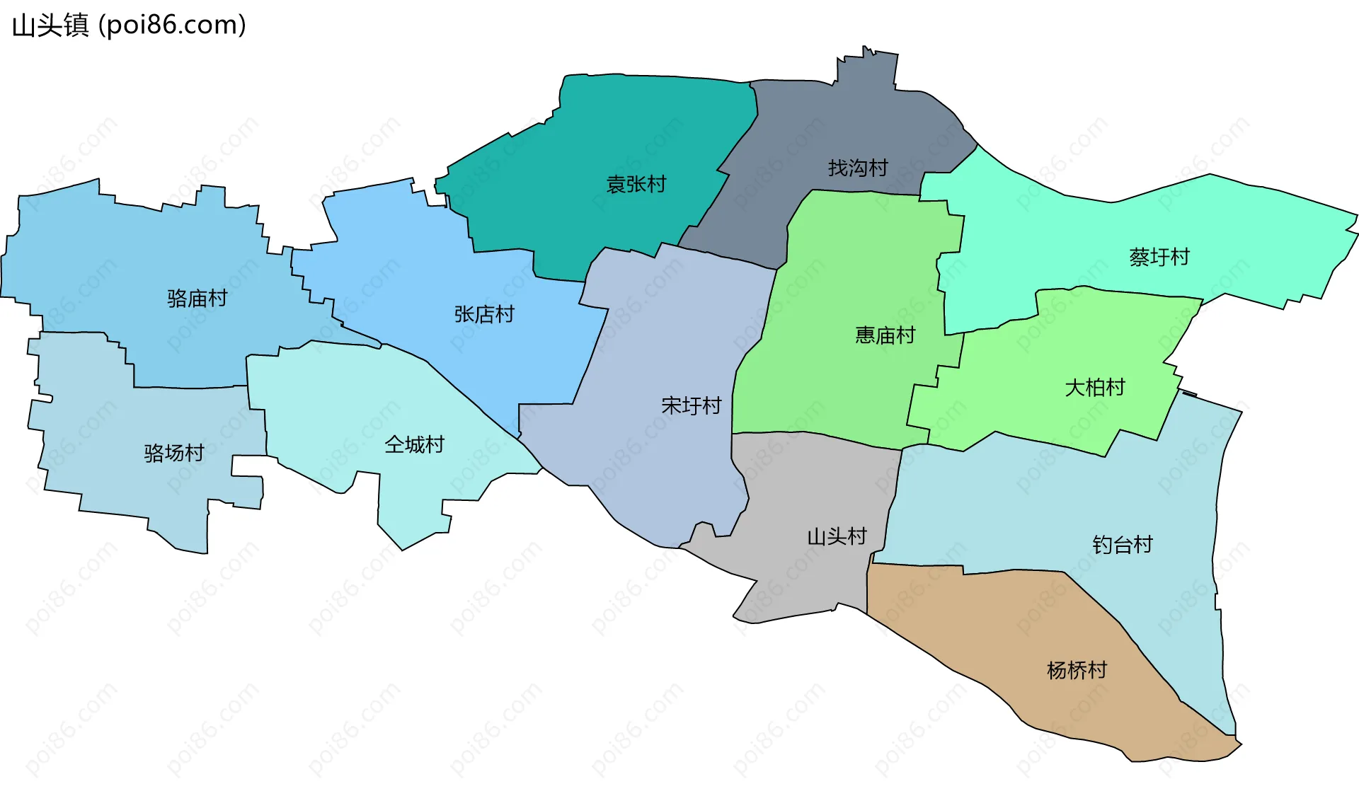 山头镇边界地图(五级行政区划)