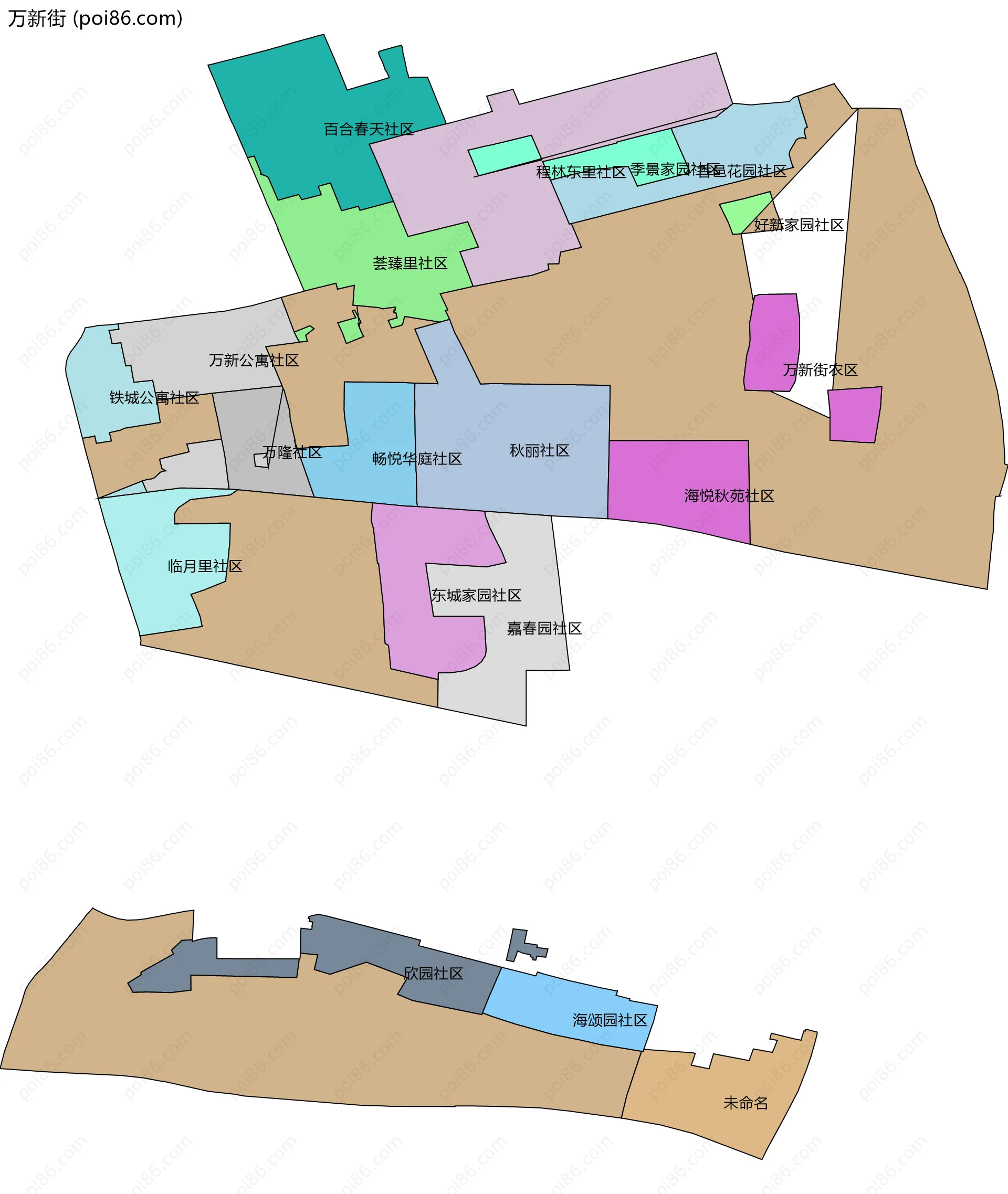 万新街边界地图(五级行政区划)
