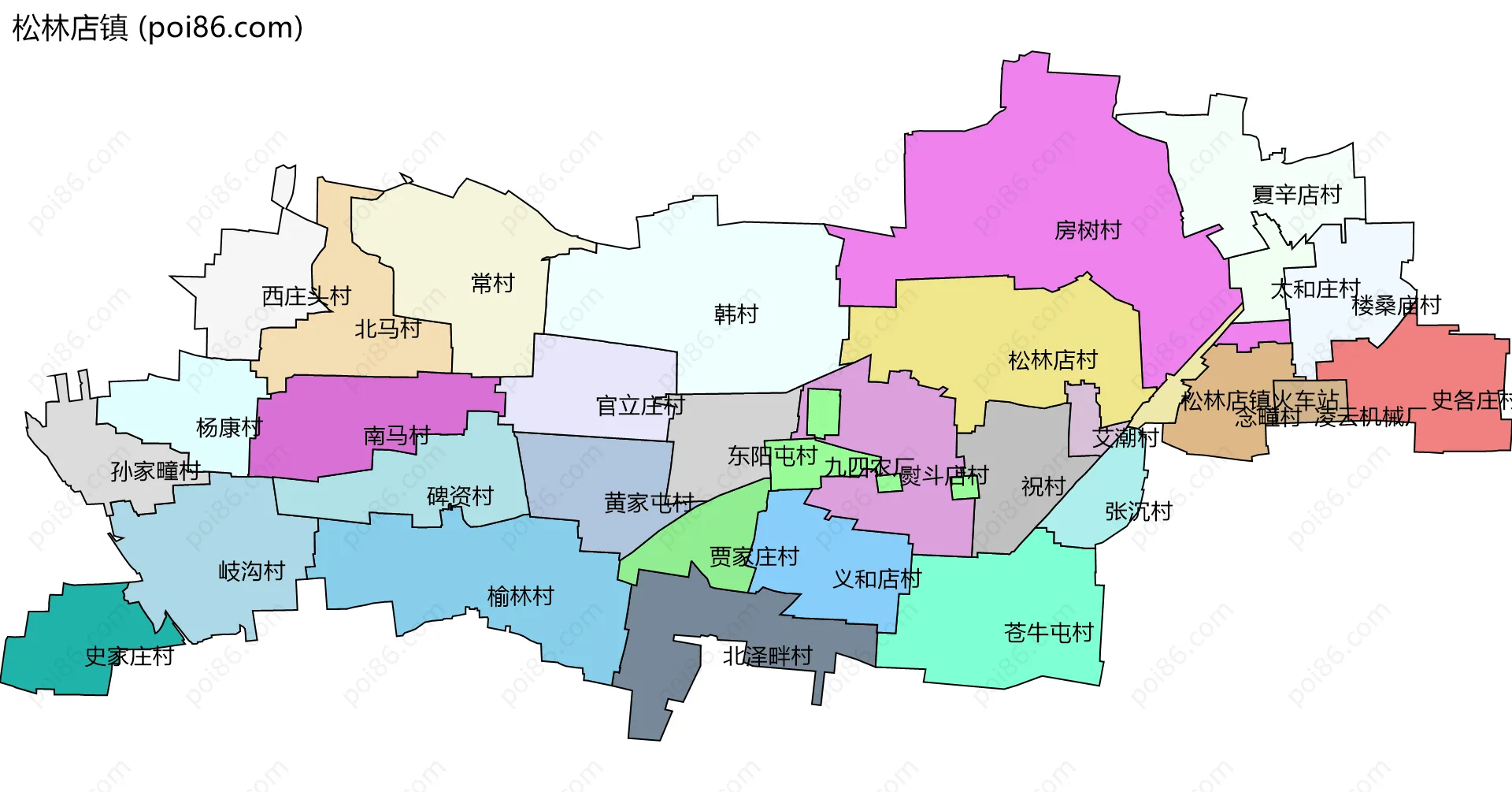 松林店镇边界地图(五级行政区划)