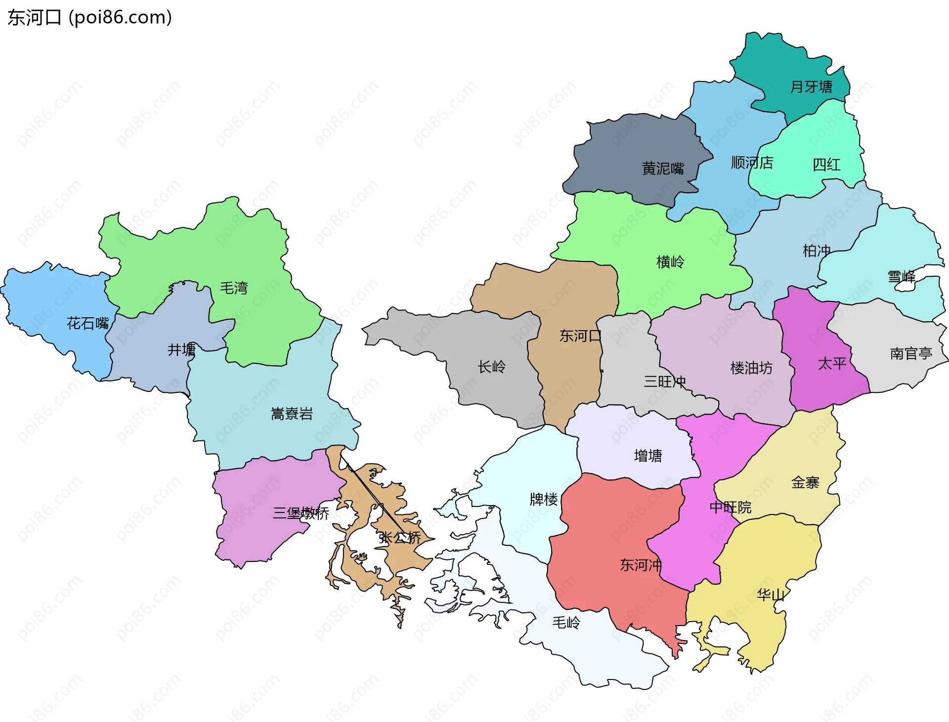 东河口边界地图(五级行政区划)