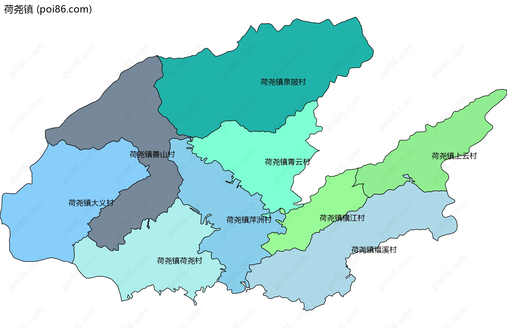 荷尧镇边界地图(五级行政区划)