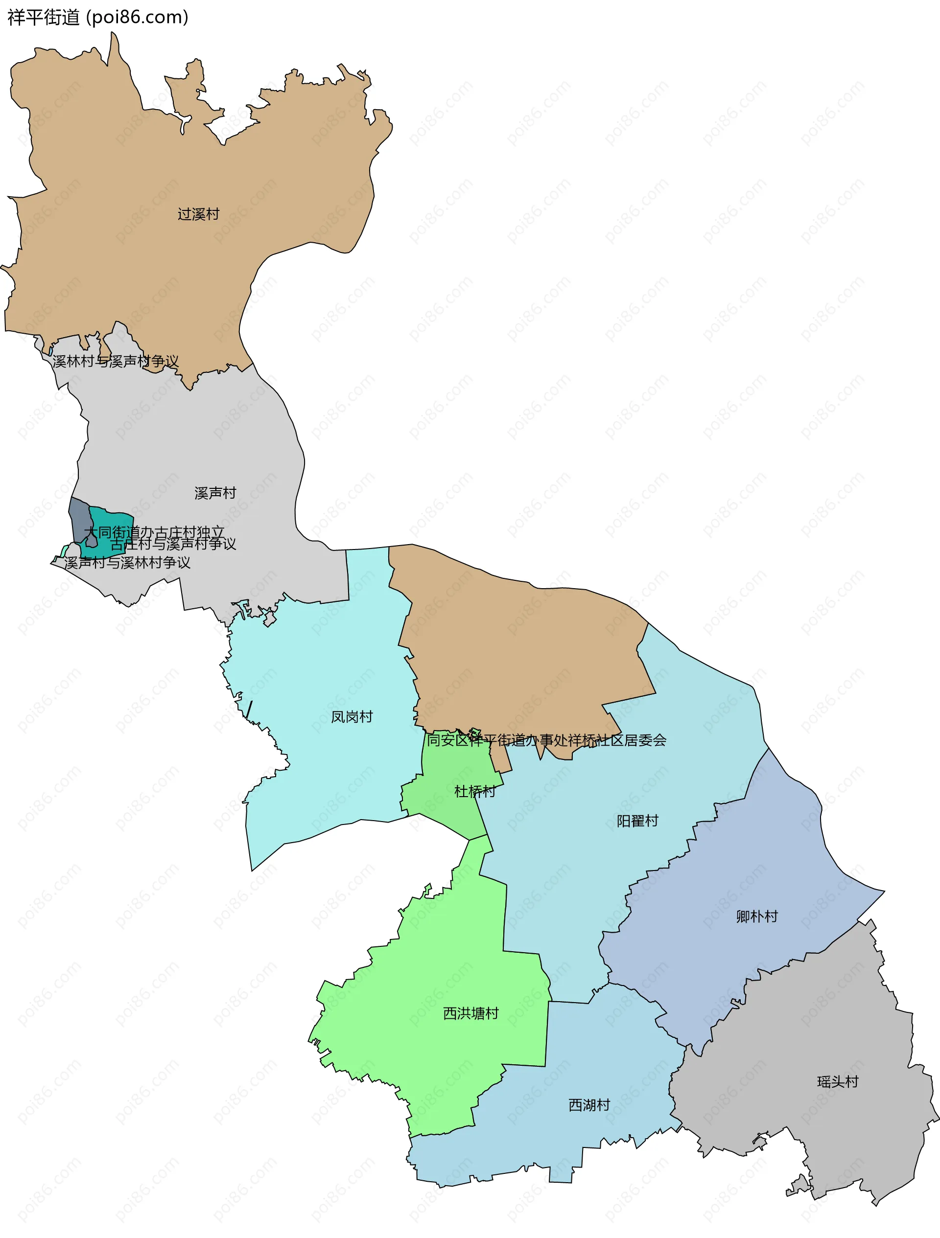 祥平街道边界地图(五级行政区划)