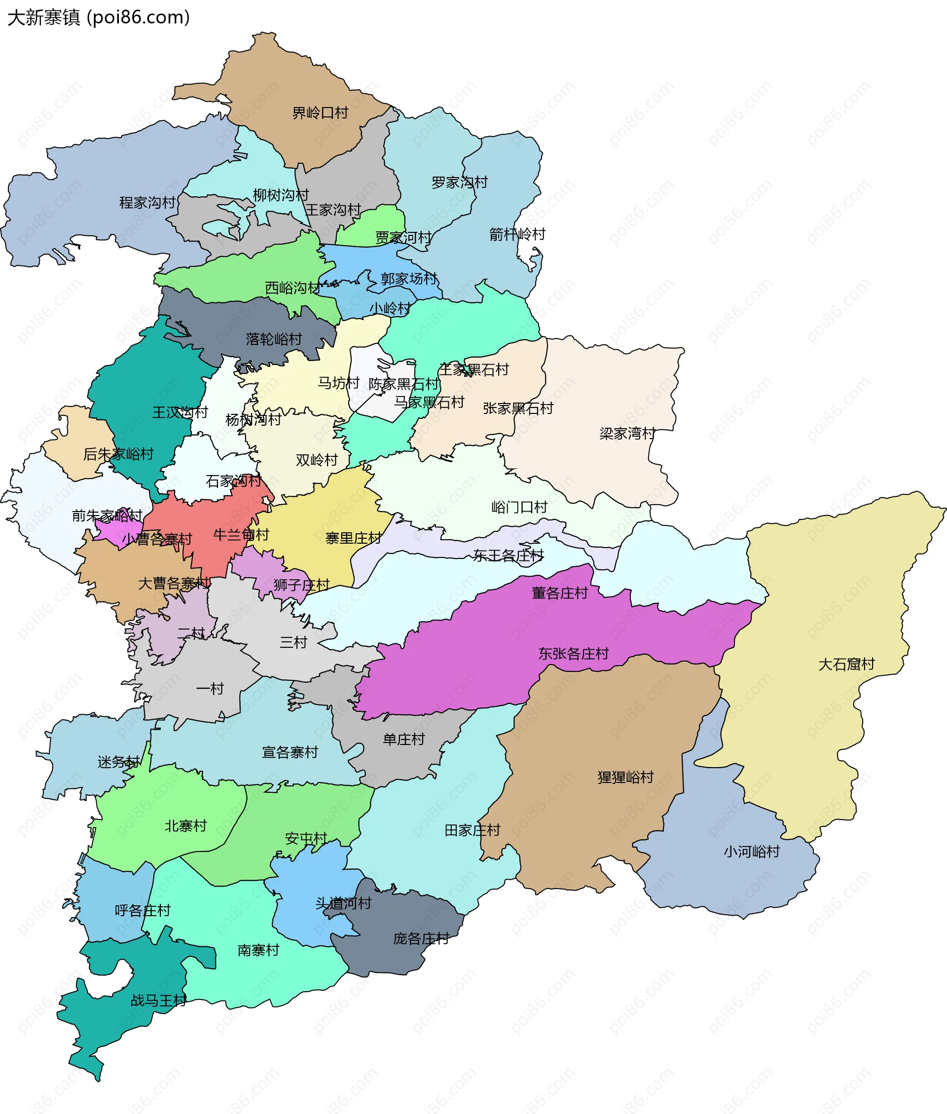大新寨镇边界地图(五级行政区划)
