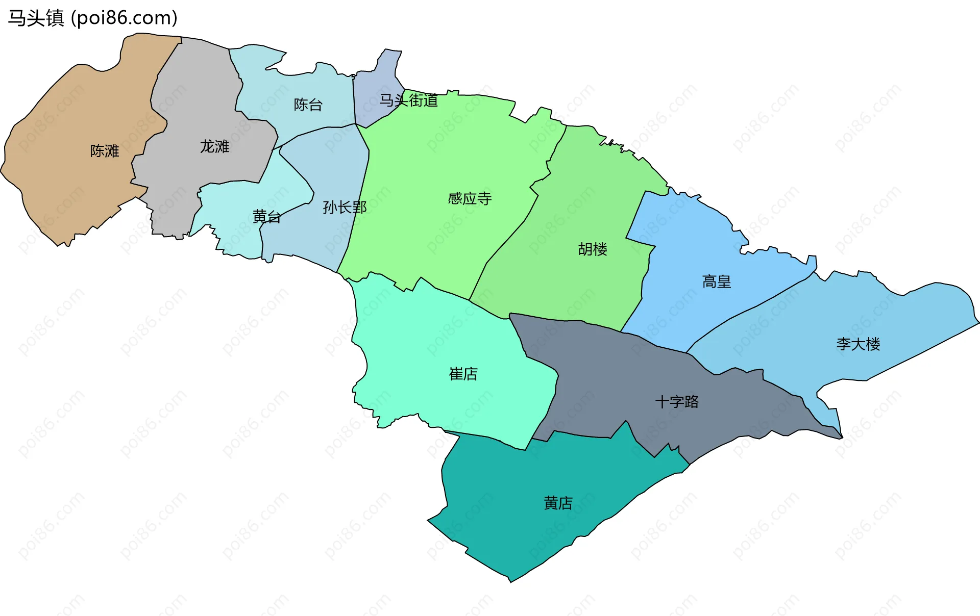 马头镇边界地图(五级行政区划)
