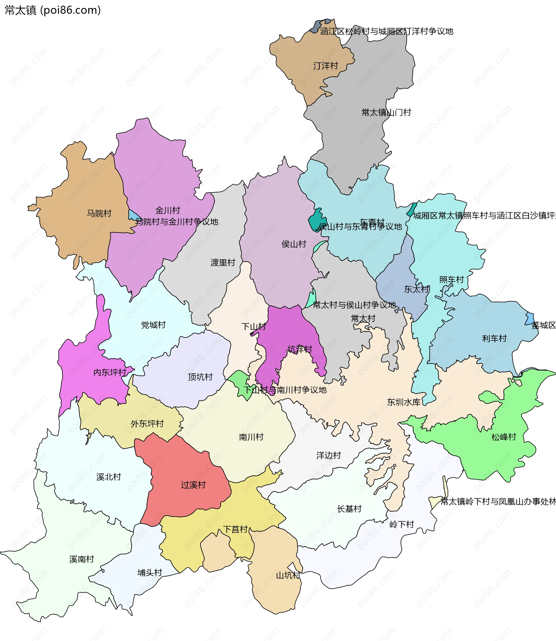 常太镇边界地图(五级行政区划)